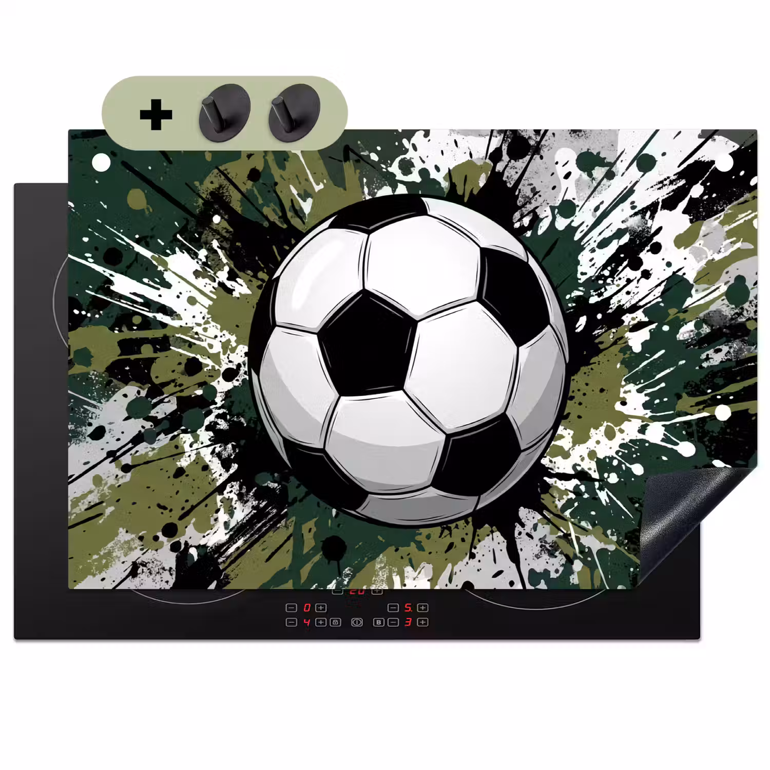 Voetbal - Verf - Spetters - Groen Inductie beschemer met haakjes klein -3d