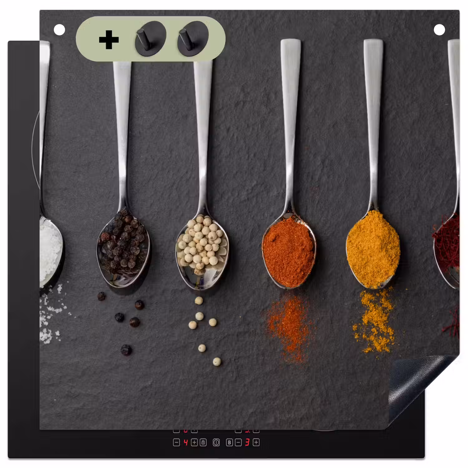 Specerijen - Lepels - Tafel - Rustiek - Kruiden Inductie beschemer met haakjes middel -3d