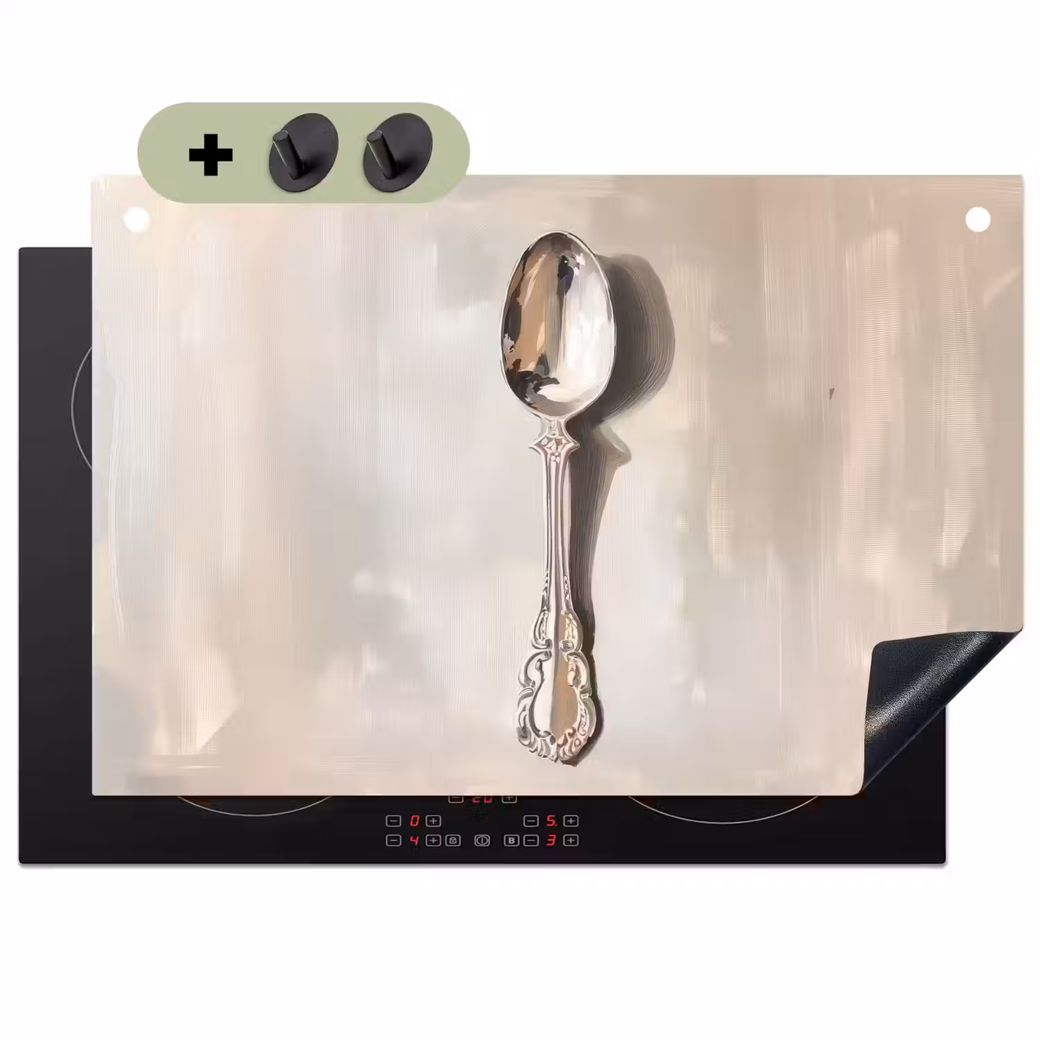 Lepel - Verf - Zilver Inductie beschemer met haakjes klein -3d