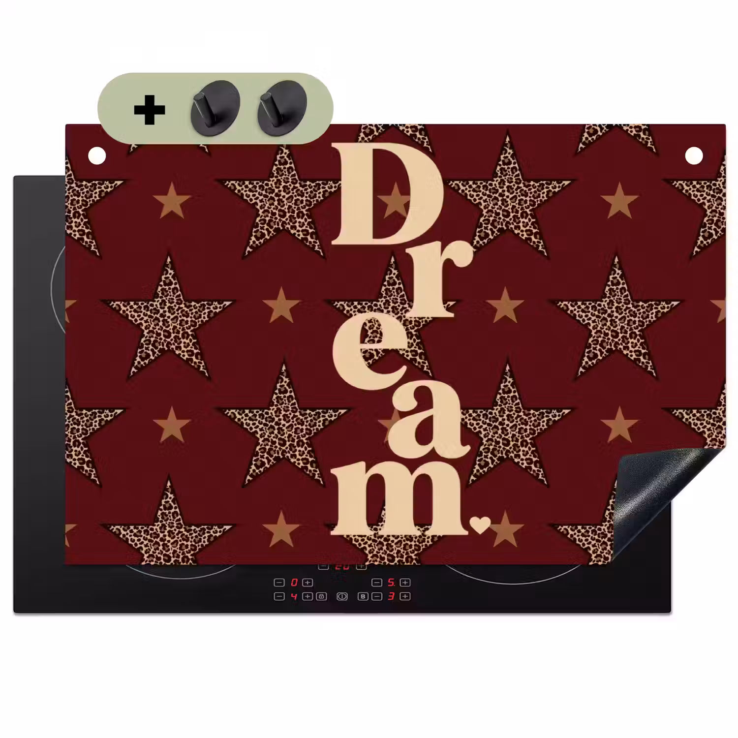 Sterren - Luipaardprint - Dream - Bordeaux Inductie beschemer met haakjes klein -3d