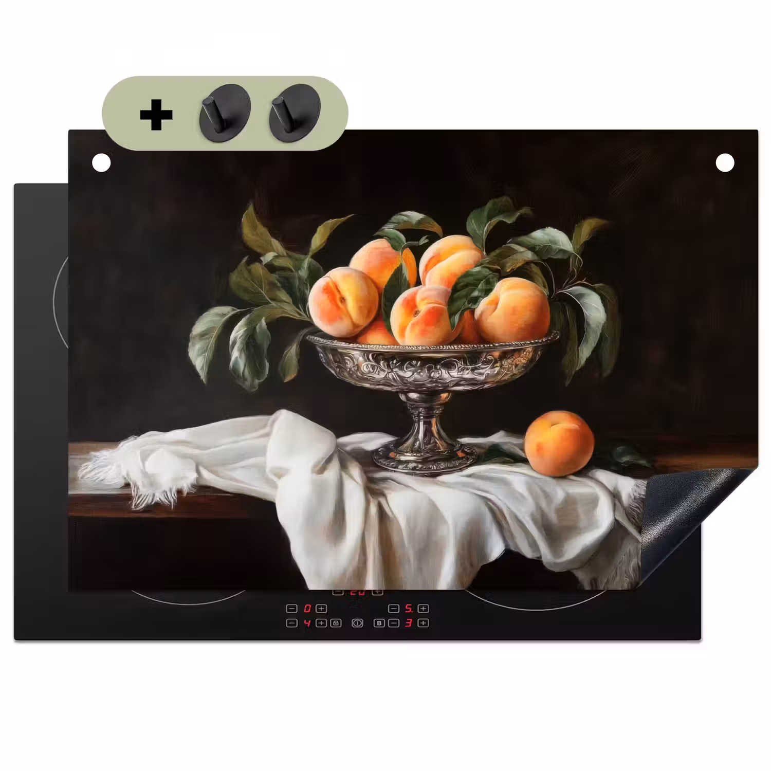 Stilleven - Perziken - Vintage Inductie beschemer met haakjes klein -3d