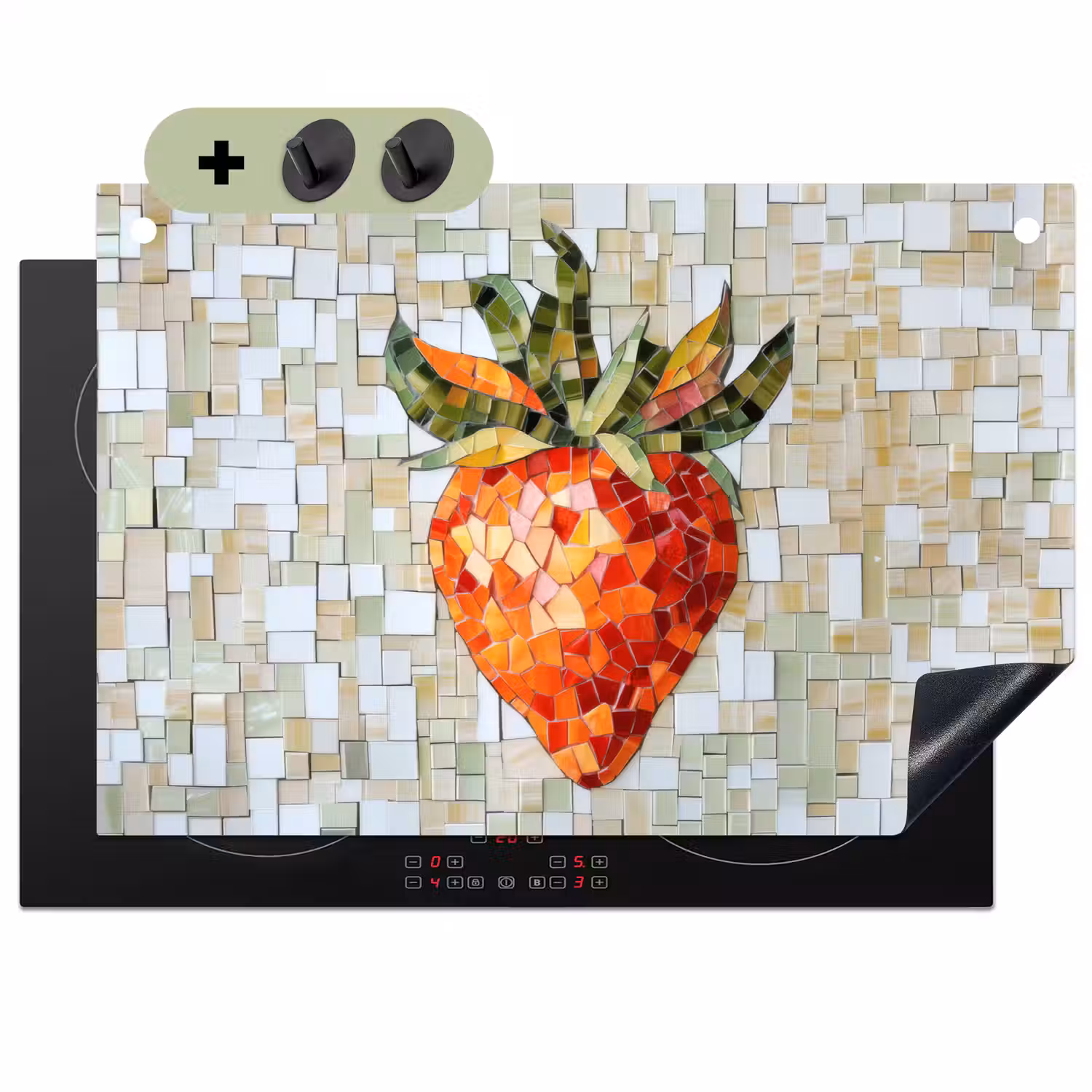 Aardbei - Rood - Mozaïek - Fruit Inductie beschemer met haakjes klein -3d