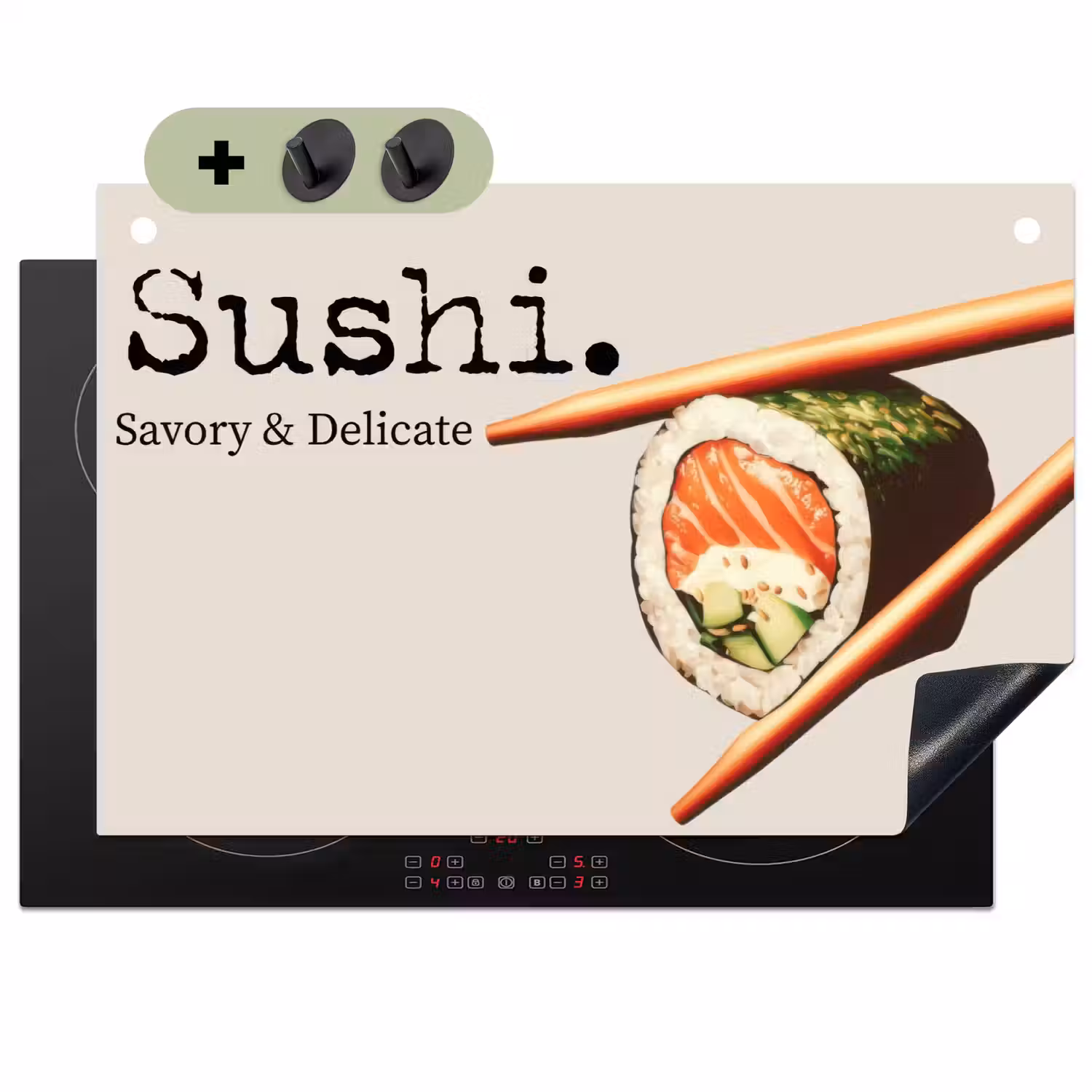 Sushi - Zalm - Rijst - Japans Inductie beschemer met haakjes klein -3d
