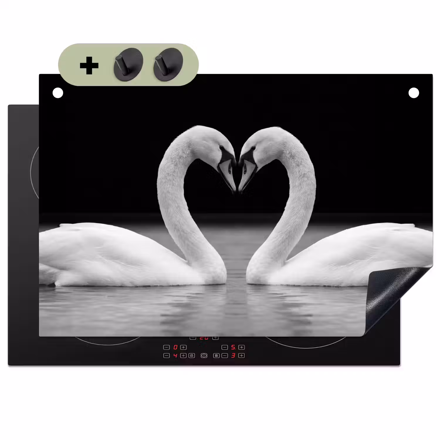 Zwanen - Hart - Zwart - Wit Inductie beschemer met haakjes klein -3d