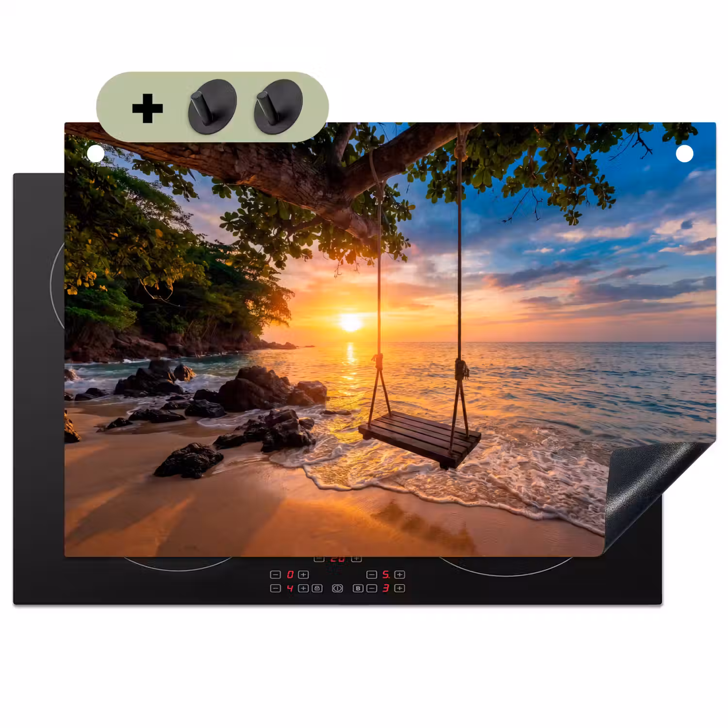 Schommel - Strand - Zonsondergang - Natuur - Oranje Inductie beschemer met haakjes klein -3d