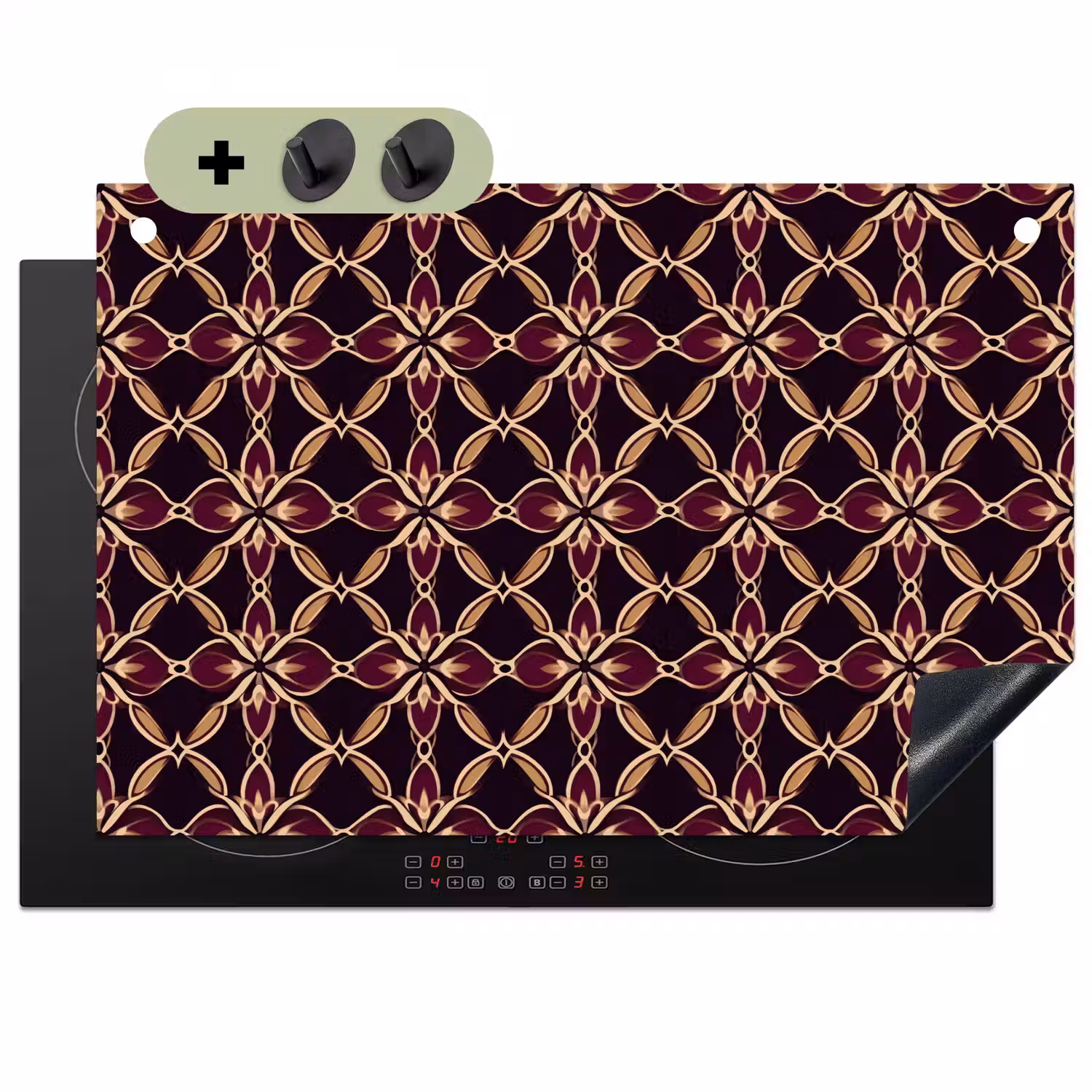 Symmetrisch - Tegel - Burgundy Inductie beschemer met haakjes klein 777 -3d
