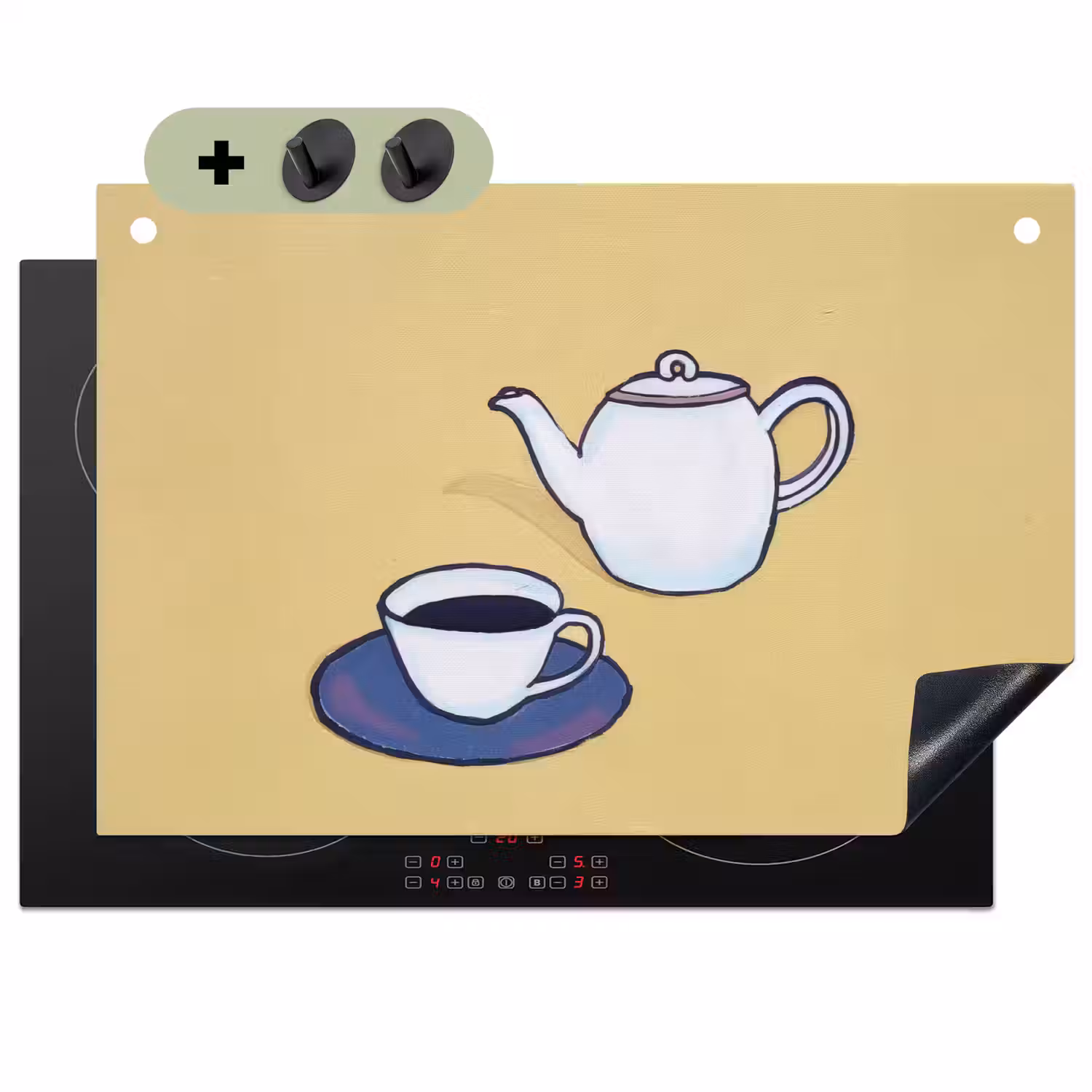 Theepot - Kopje - Beige - Illustratie Inductie beschemer met haakjes klein -3d