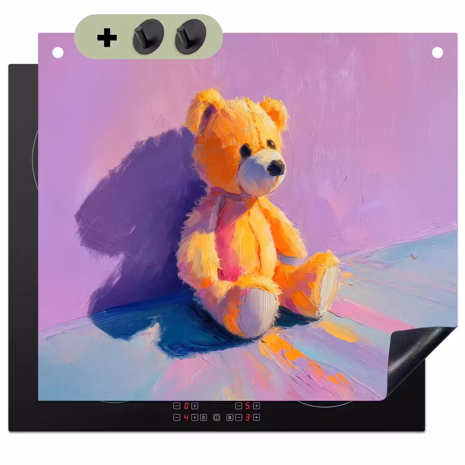 Teddybeer - Schaduw - Penseelstreken - Paars Inductie beschemer met haakjes middel -3d