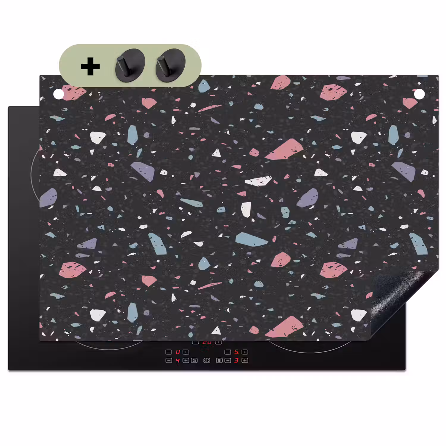 Terrazzo - Patroon - Zwart - Zacht Inductie beschemer met haakjes klein 777 -3d