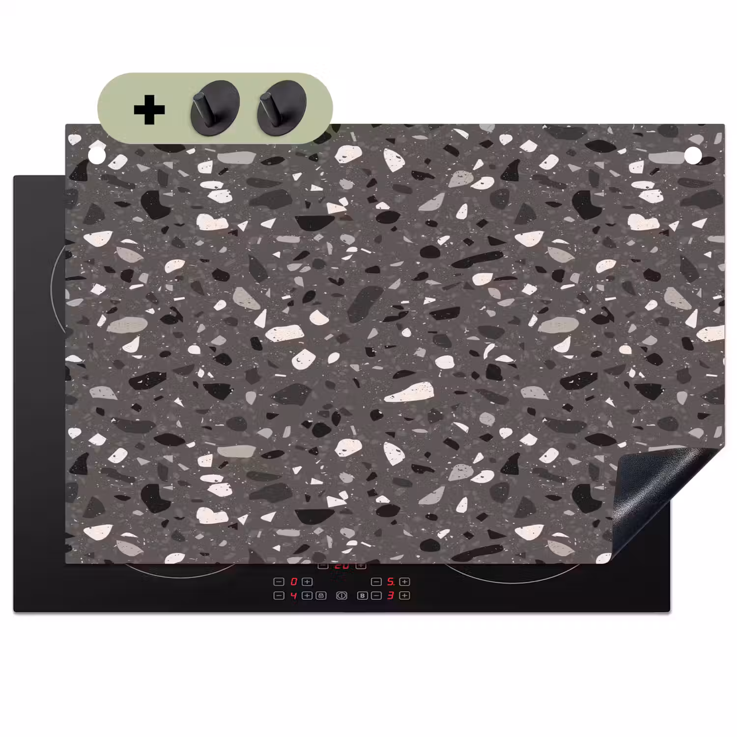 Terrazzo - Patroon - Grijs Inductie beschemer met haakjes klein 777 -3d