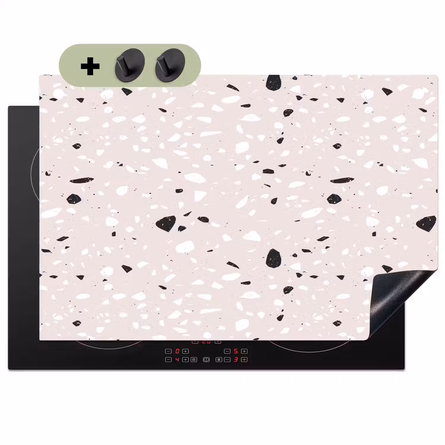Terrazzo - Patroon - Zacht - Zwart - Wit Inductie beschemer met haakjes klein 777 -3d