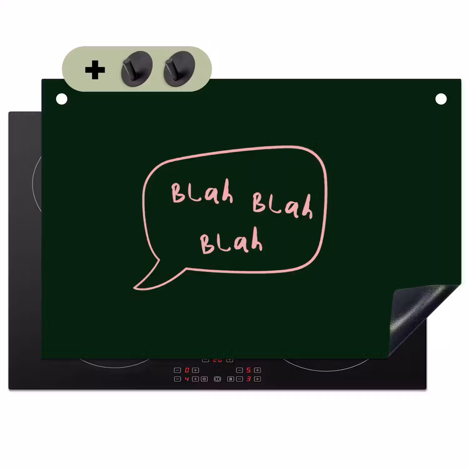 Tekstwolkje - Donkergroen - BLAH BLAH BLAH Inductie beschemer met haakjes klein -3d