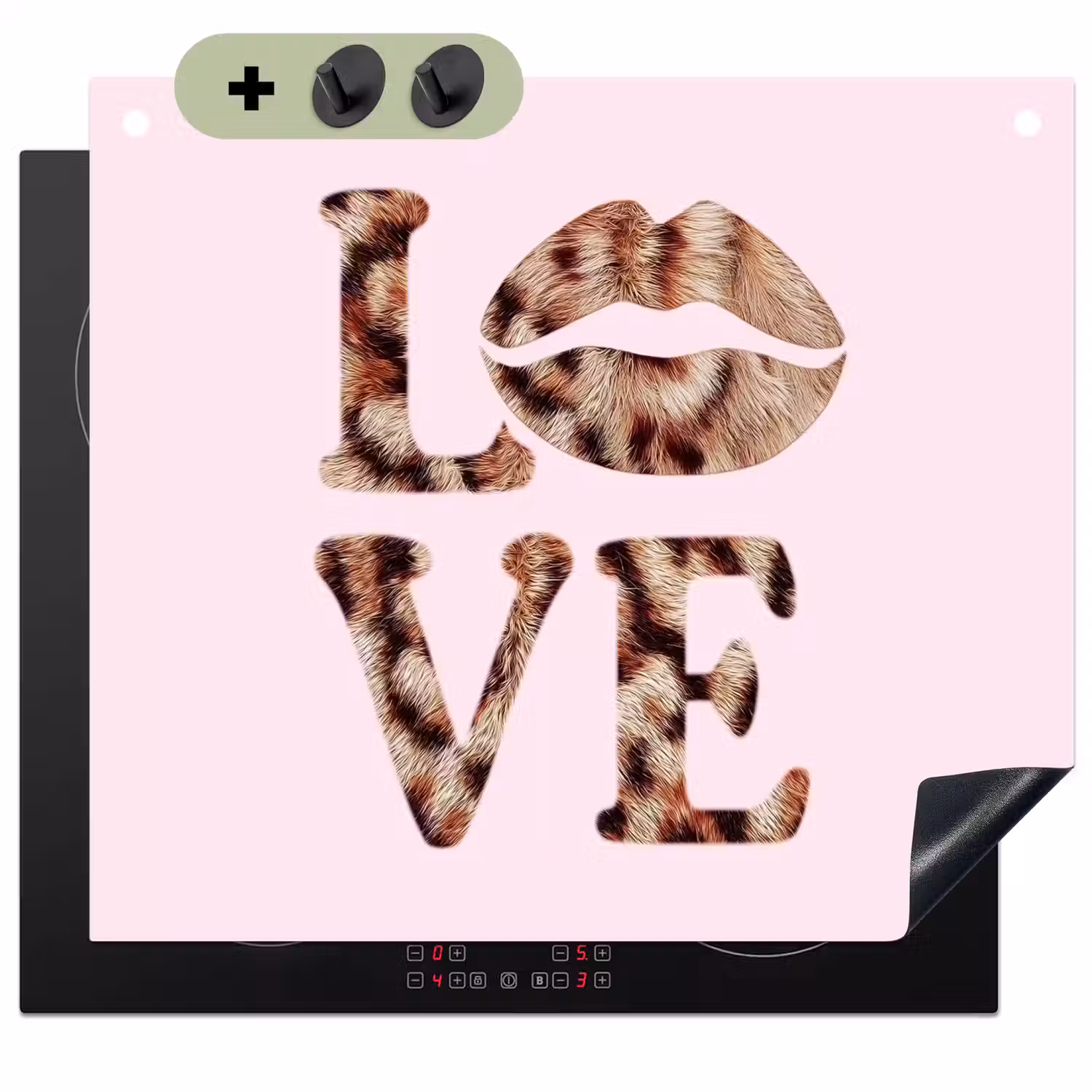 Tekst - Love - Pantervacht - Lichtroze Inductie beschemer met haakjes middel -3d