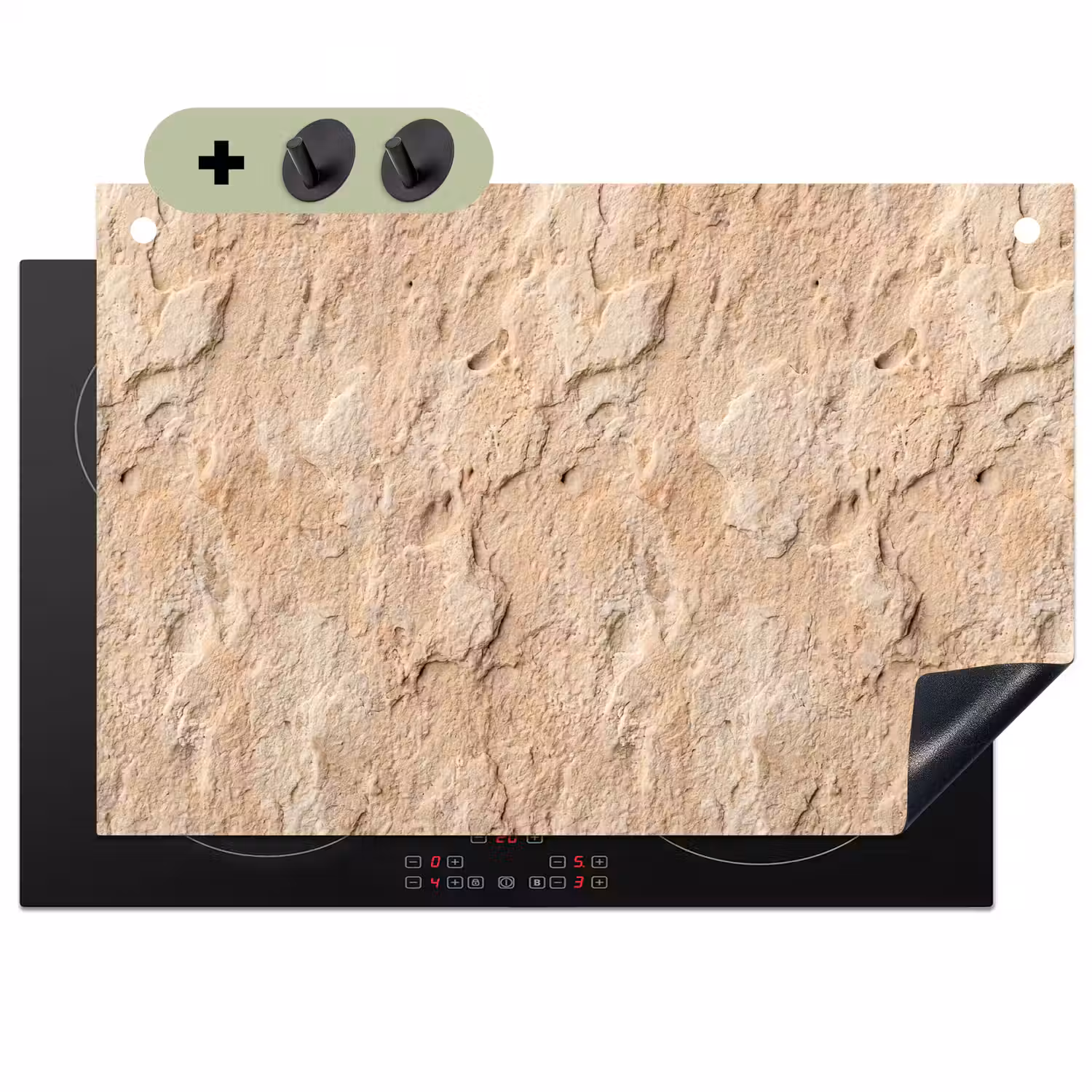 Textuur - Steen - Natuur - Beige Inductie beschemer met haakjes klein -3d