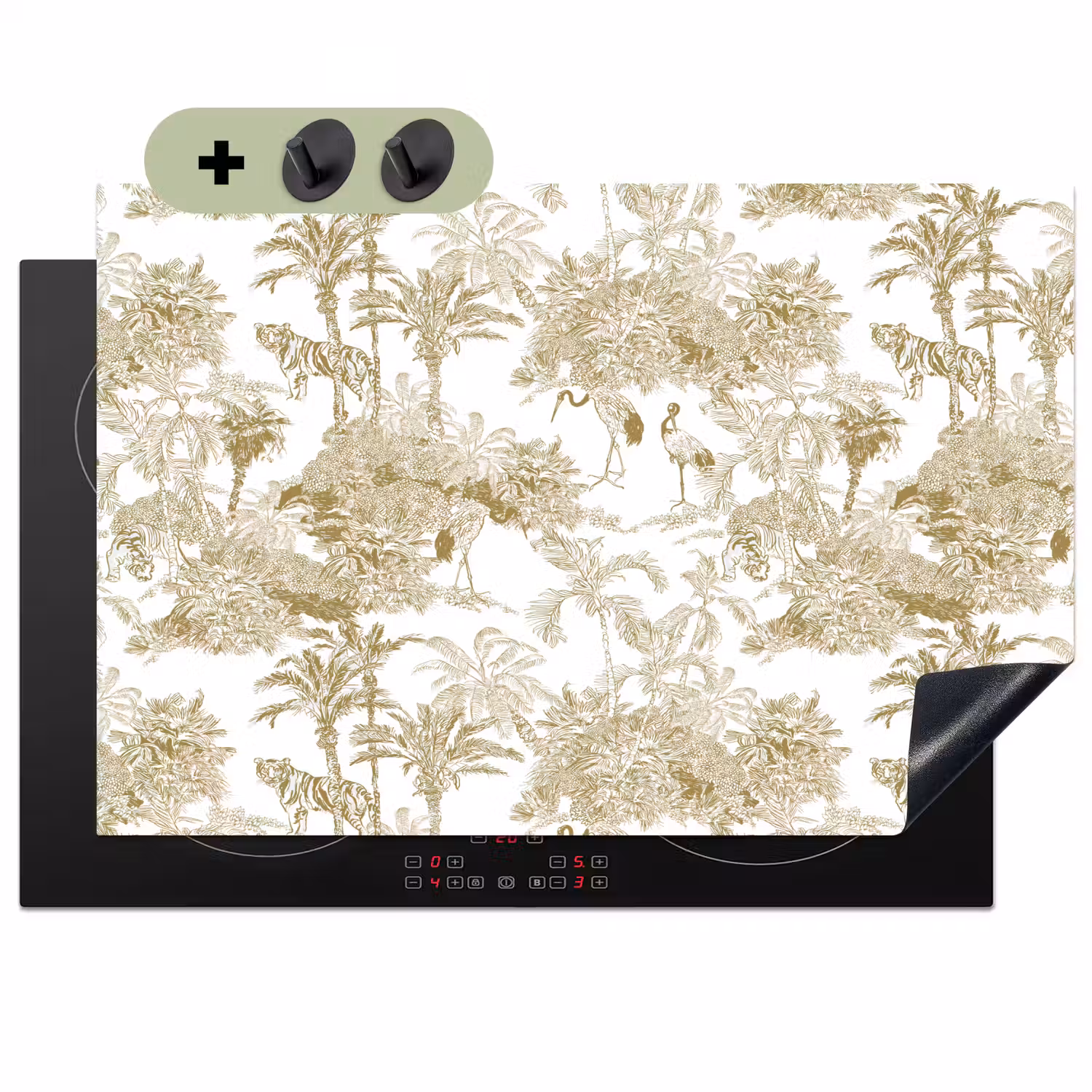 Tijger - Jungle - Vogel - Beige Inductie beschemer met haakjes klein 777 -3d