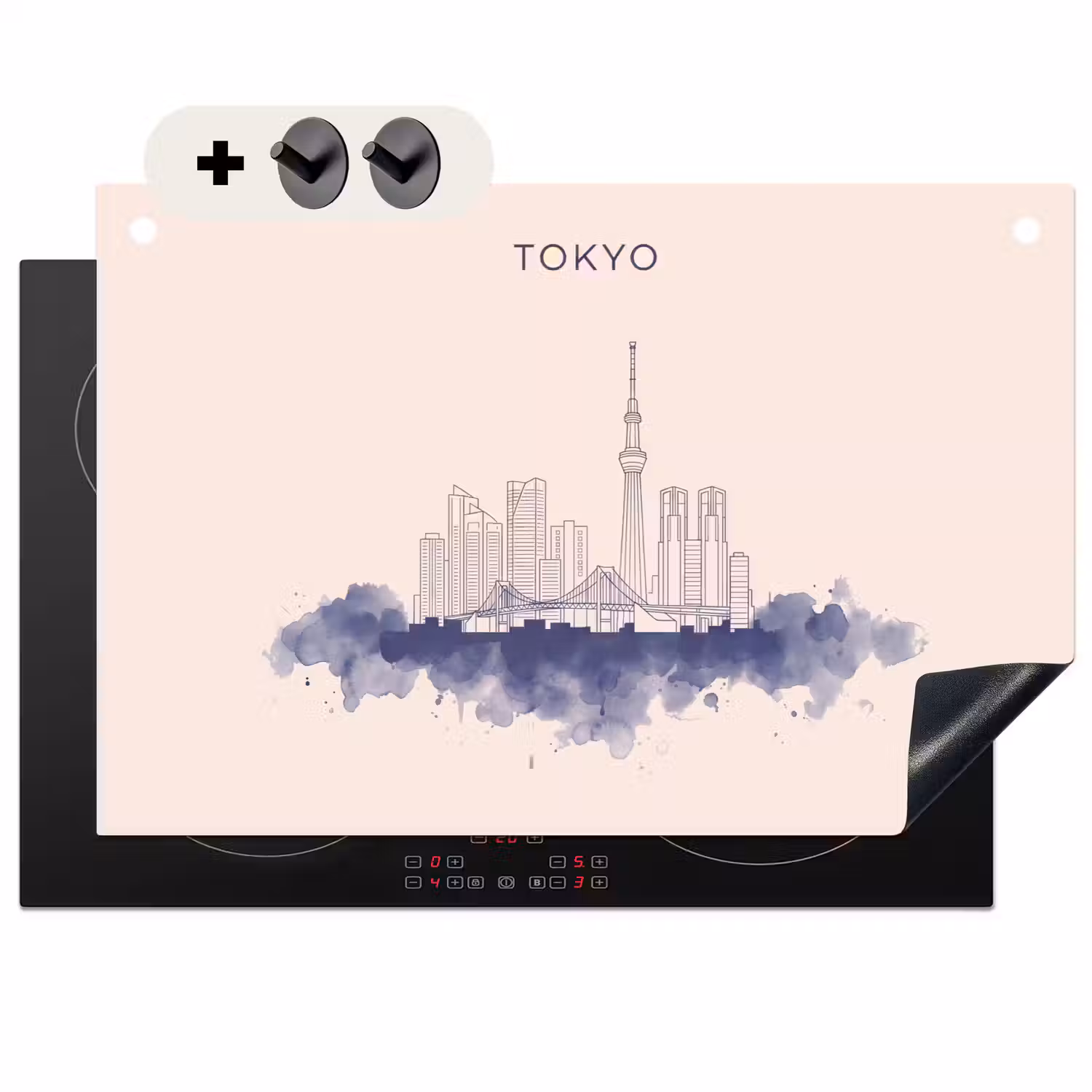 Tokyo - Skyline - Stad - Abstract - Blauw Inductie beschemer met haakjes klein -3d