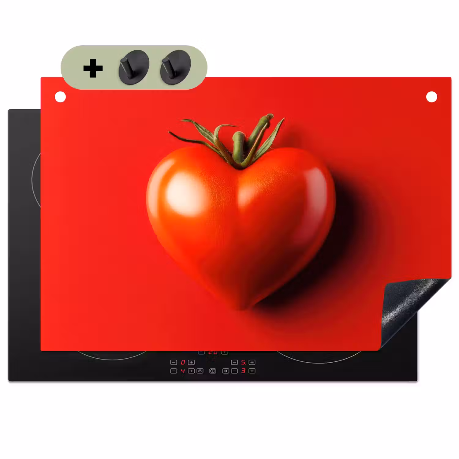 Tomaat - Rood - Hart Inductie beschemer met haakjes klein -3d
