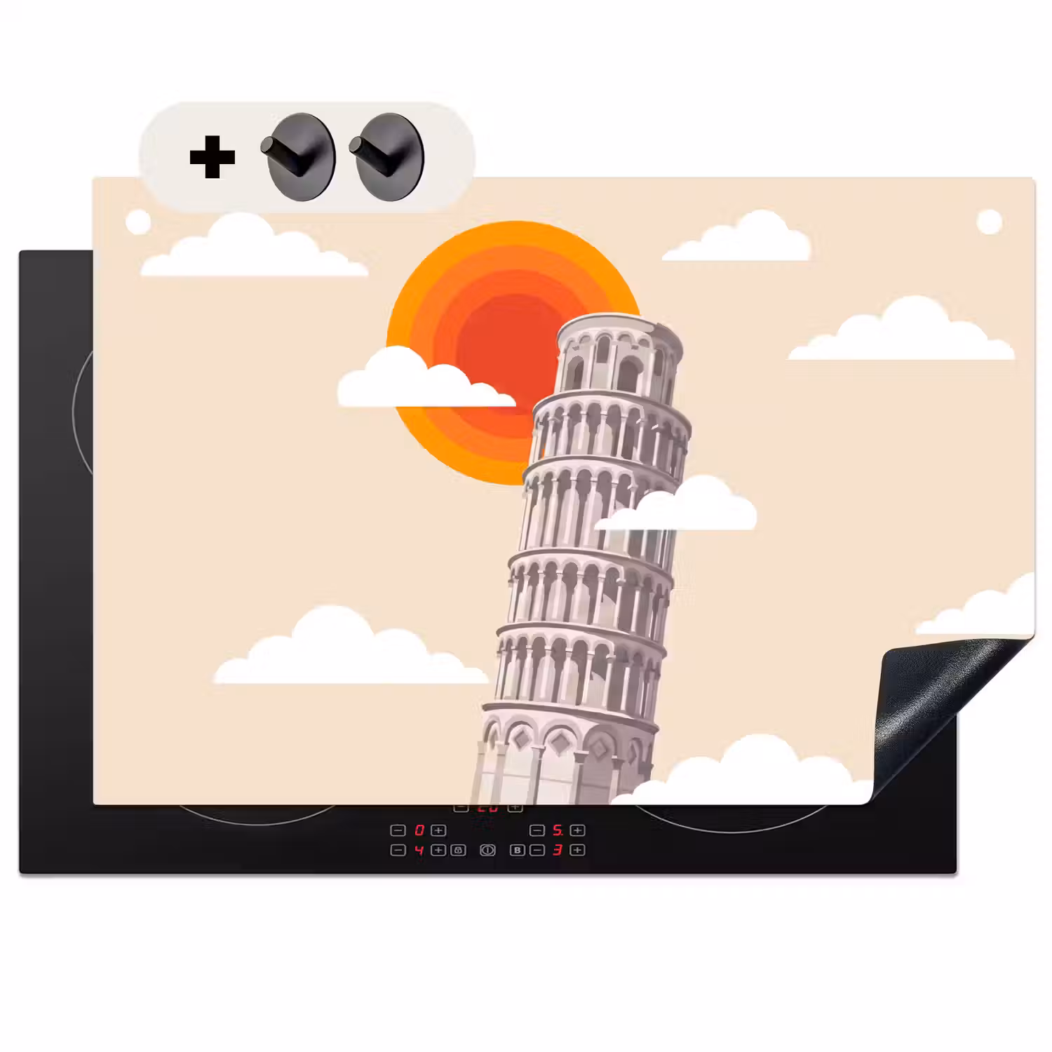 Toren - Pisa - Architectuur - Minimalistisch - Beige Inductie beschemer met haakjes klein -3d