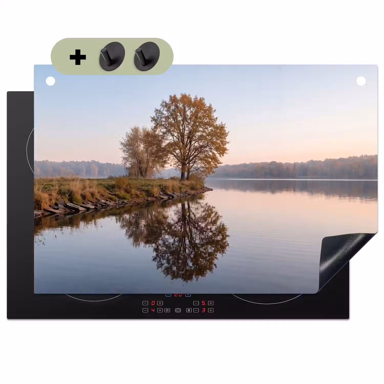 Bomen - Reflectie - Water - Zonsopgang - Serene Inductie beschemer met haakjes klein -3d