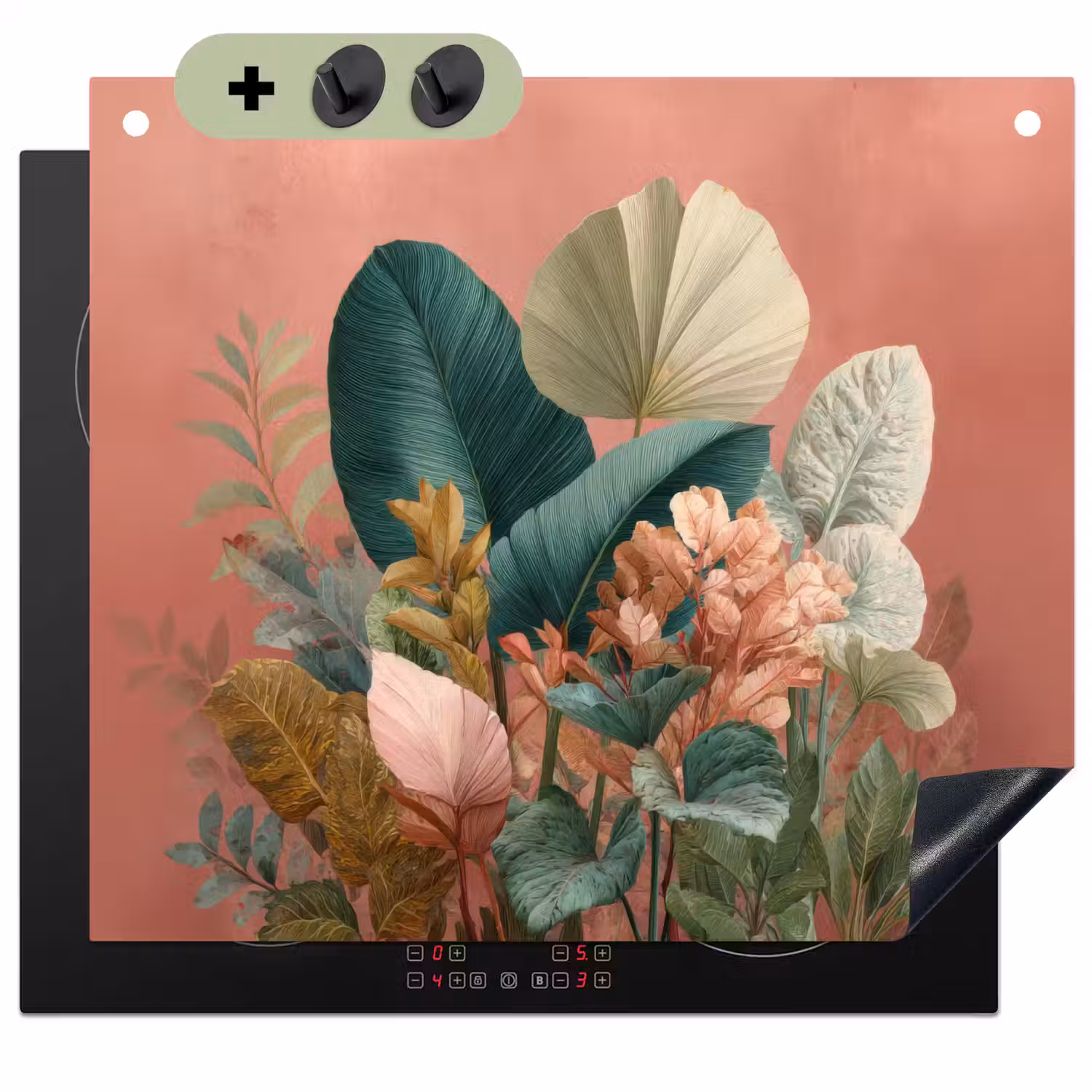 Tropische bladeren - Bloemen - Roze - groen Inductie beschemer met haakjes middel -3d