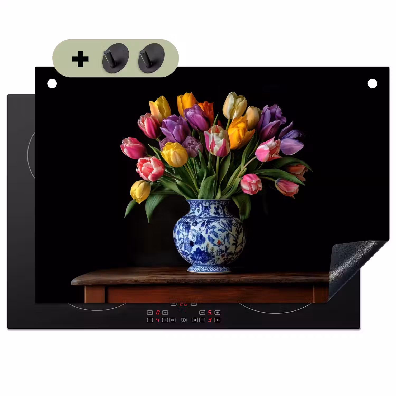 Tulpen - Kleuren - Hout - Vaas Inductie beschemer met haakjes klein -3d