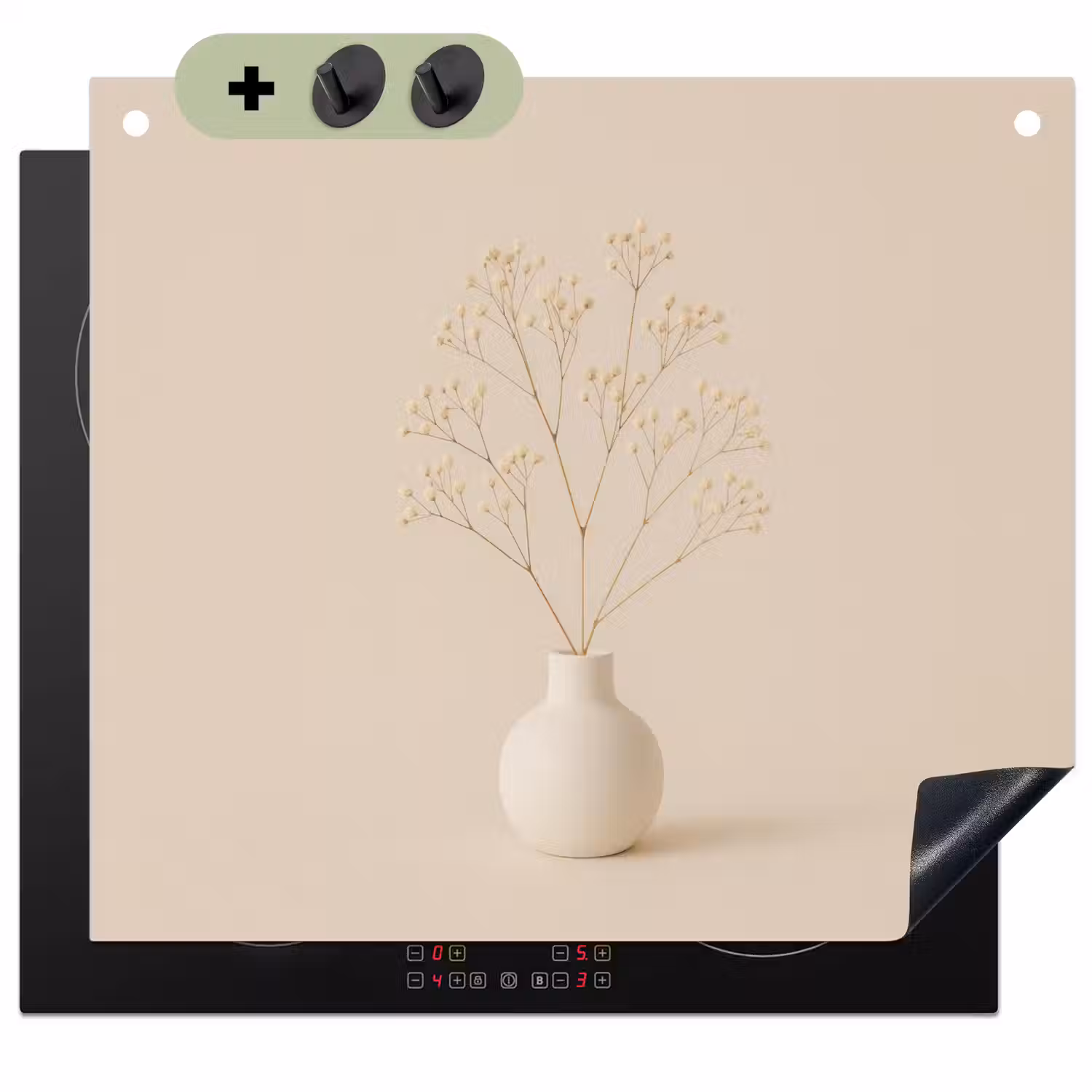 Vaas - Takken - Bloemetjes - Wit Inductie beschemer met haakjes middel -3d