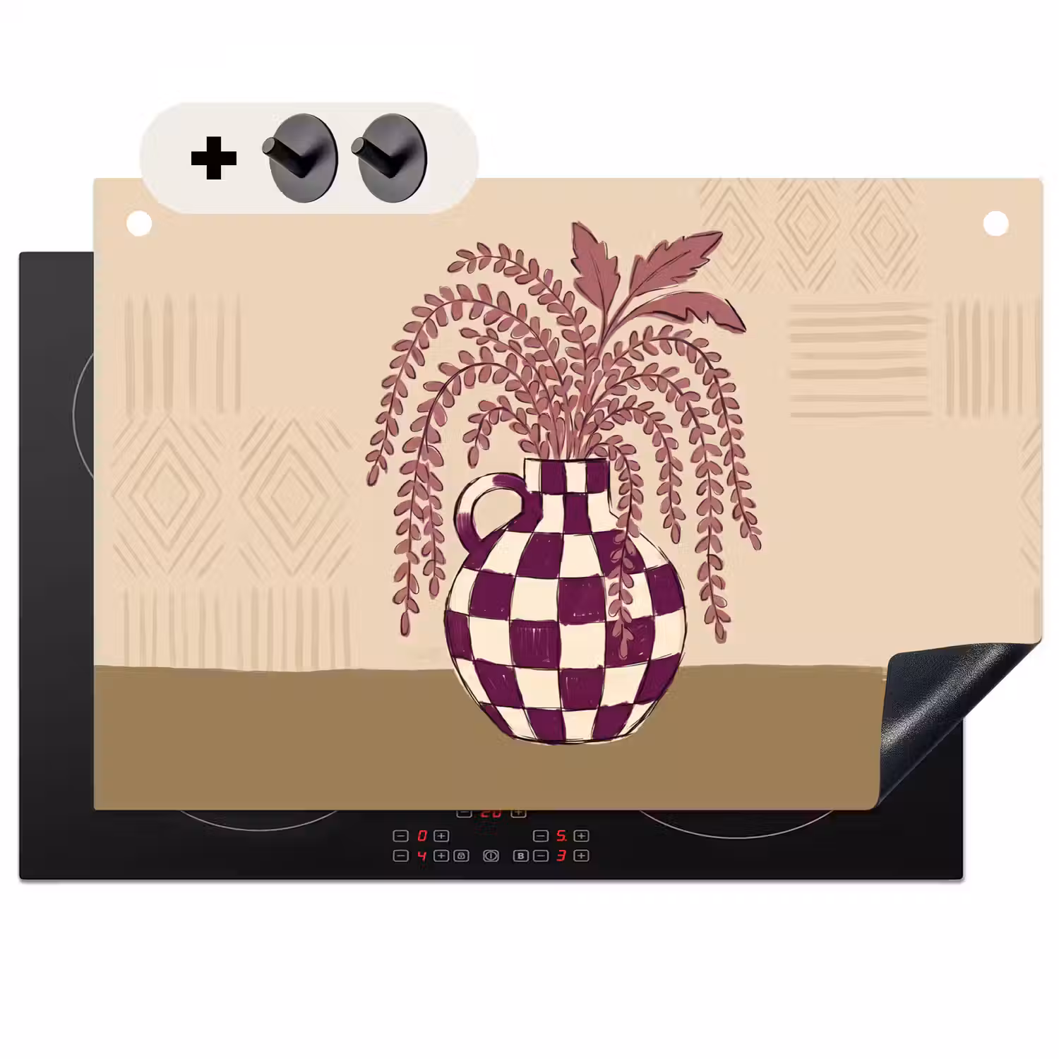 Vaas - Geruit - Planten - Modern - Paars Inductie beschemer met haakjes klein -3d