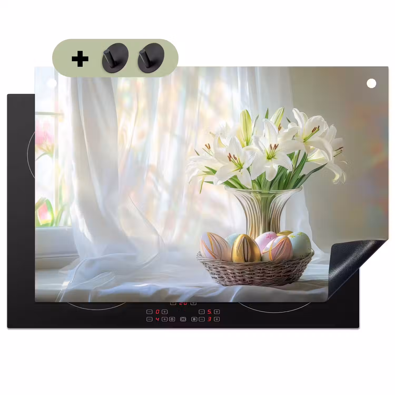 Vaas - Eieren - Bloemen Inductie beschemer met haakjes klein -3d