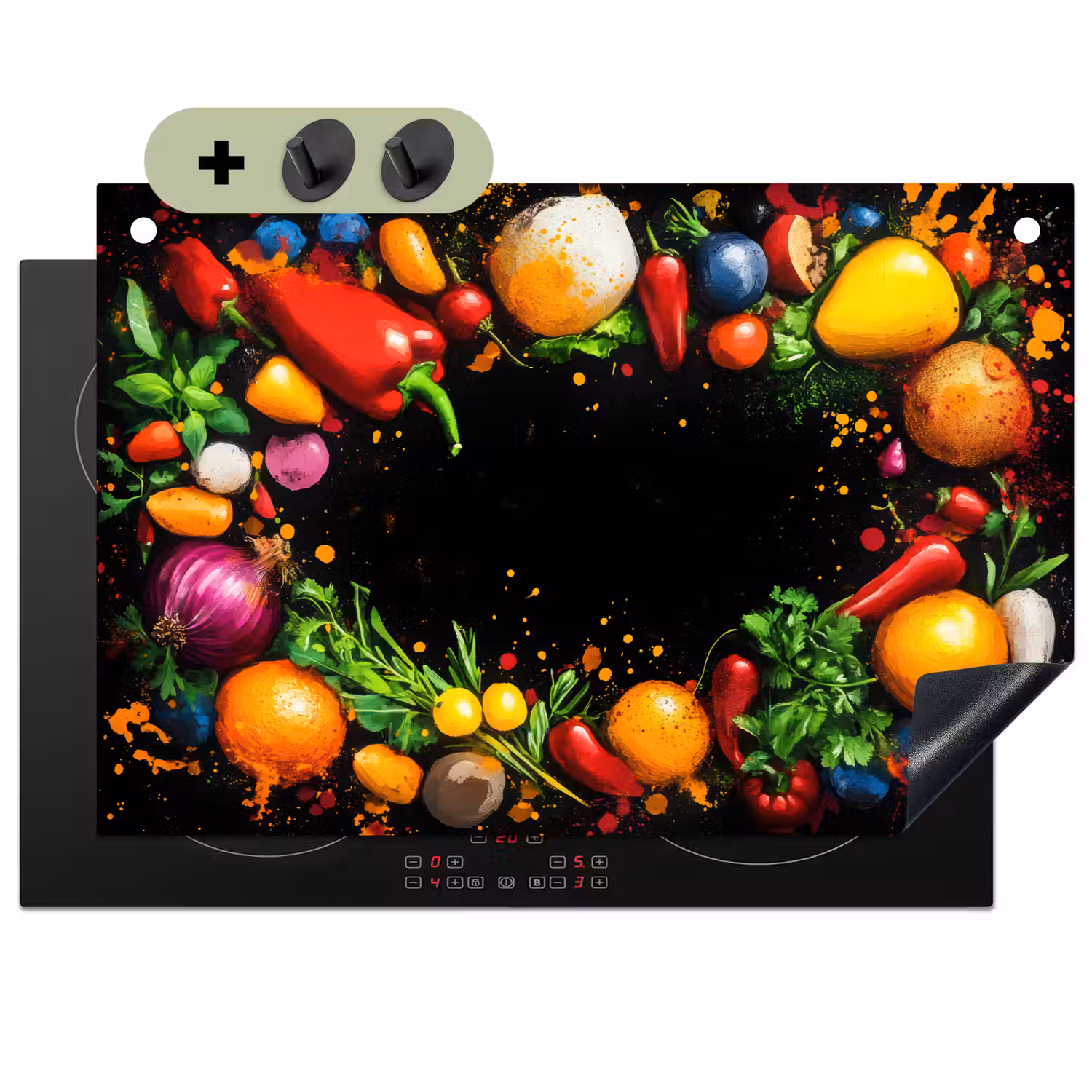Groente - Graffiti - Kleurrijk - Koken - Abstract Inductie beschemer met haakjes klein -3d