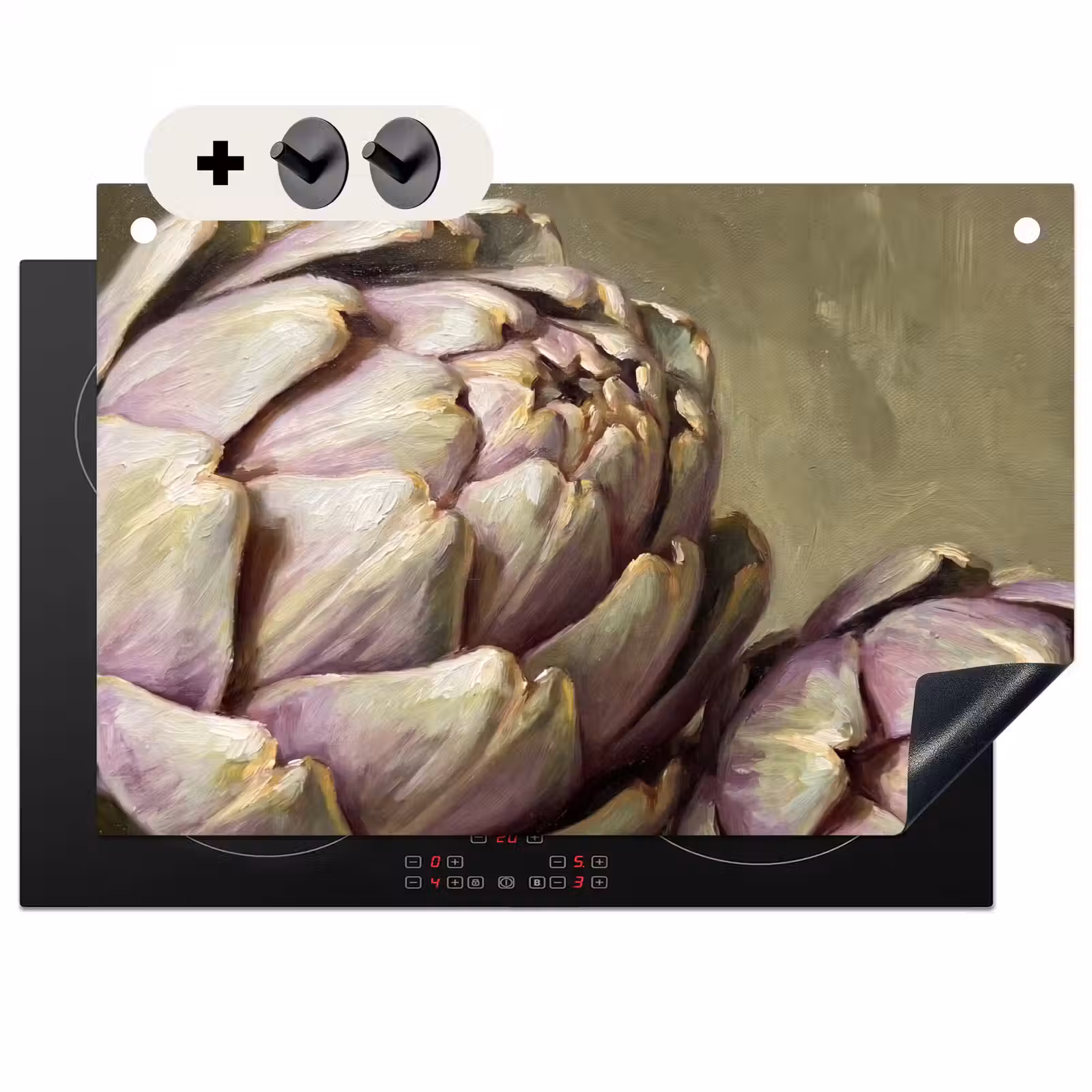 Induction Hob Cover & Splashback (2-in-1) - Vegetables - Still Life - Painting - Groente - Stilleven - Schilderij Inductie beschemer met haakjes klein