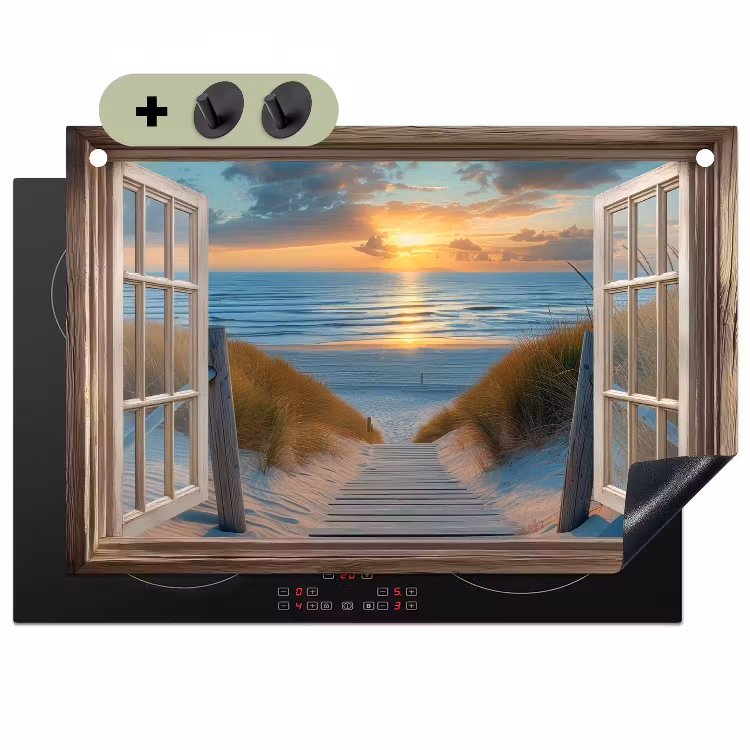 Doorkijk - Strand - Pad - Zonsondergang Inductie beschemer met haakjes klein -3d
