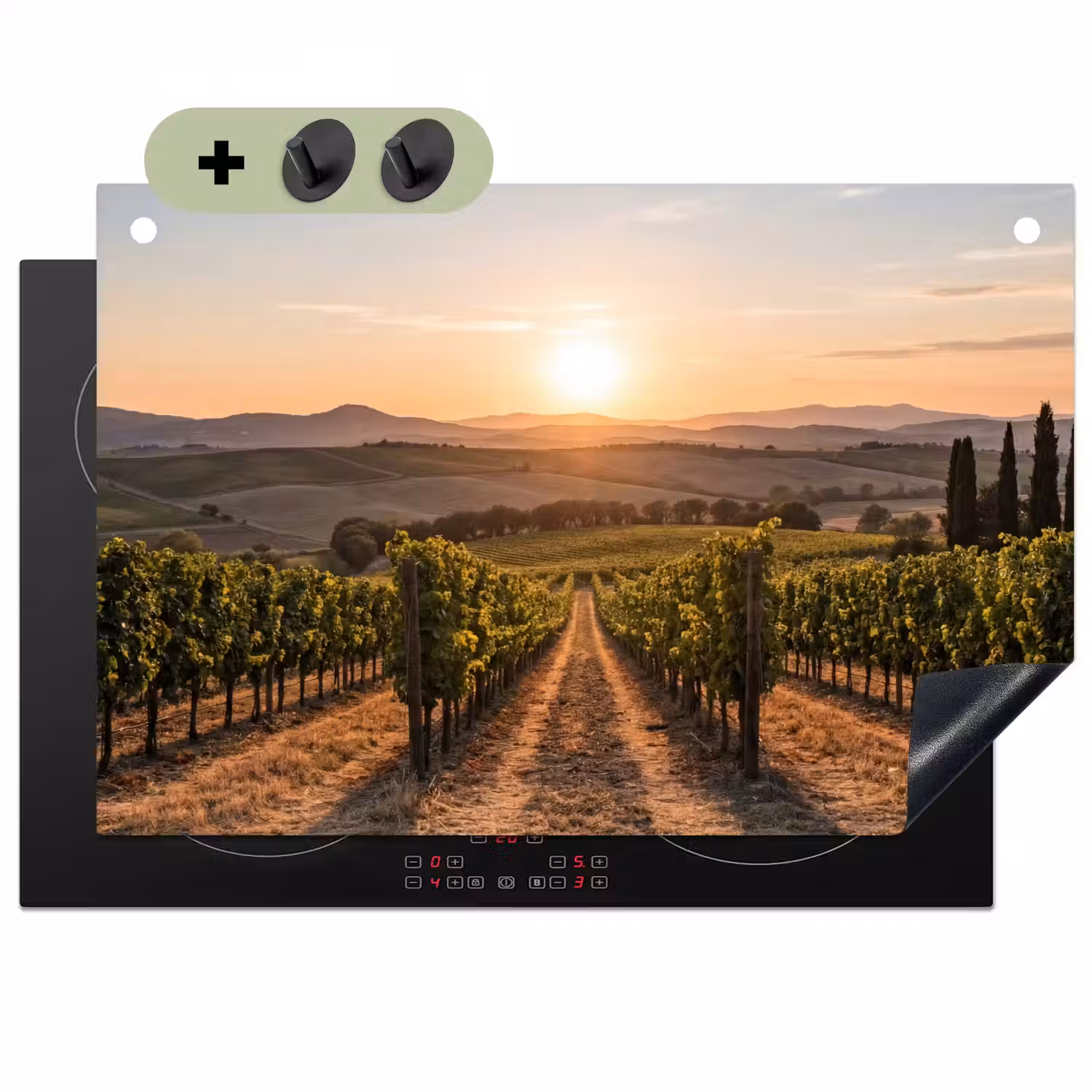 Wijngaard - Zonsondergang - Landschap Inductie beschemer met haakjes klein -3d