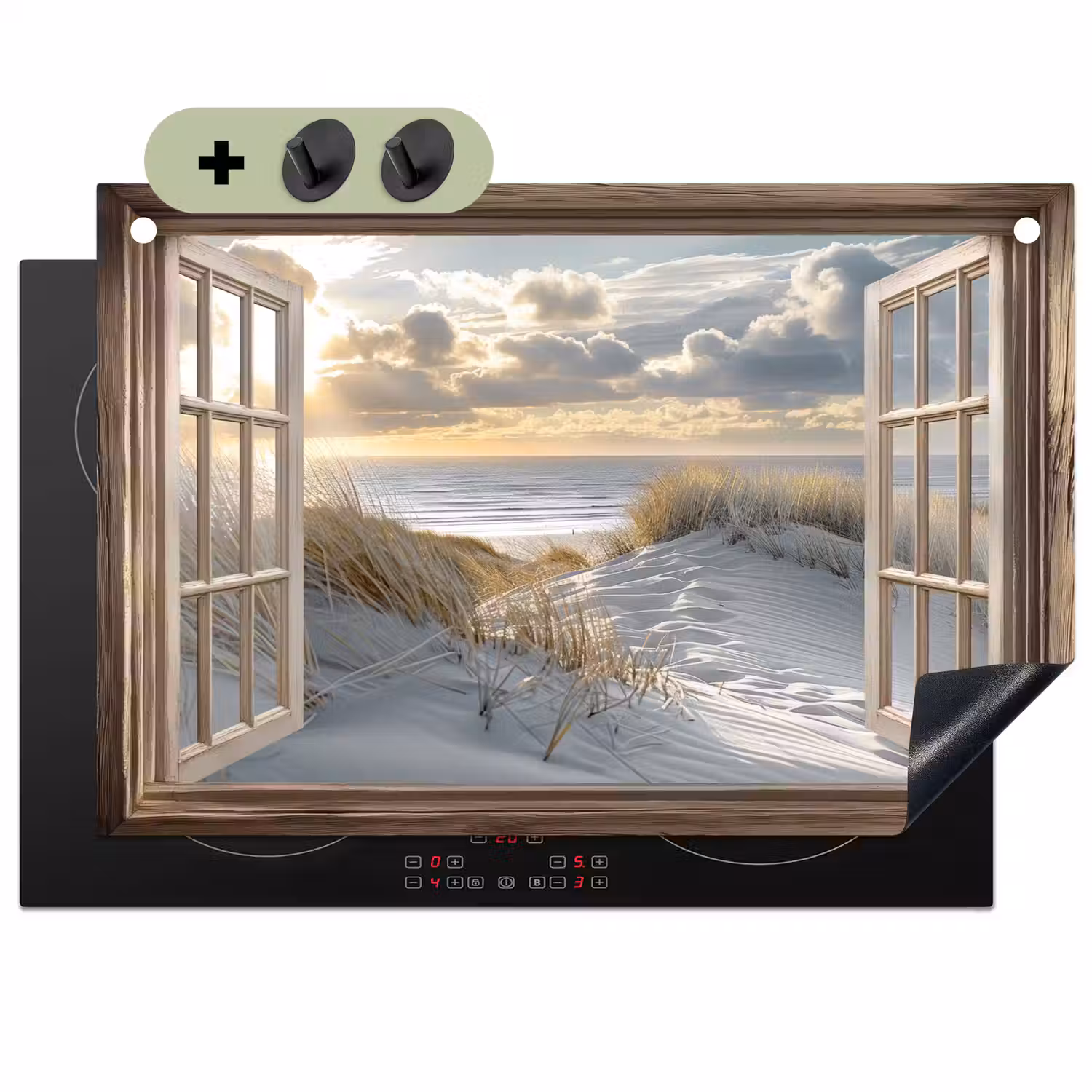 Doorkijk - Strand - Duinen - Zee - Natuur Inductie beschemer met haakjes klein -3d