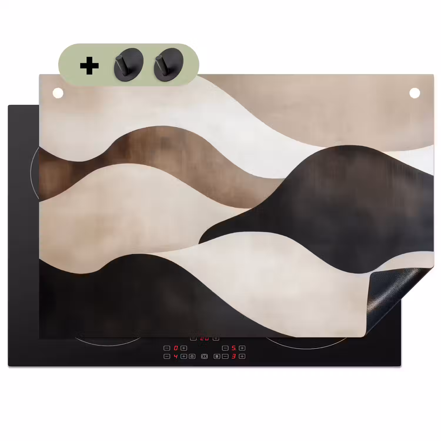 Golven - Abstract - Beige Inductie beschemer met haakjes klein -3d