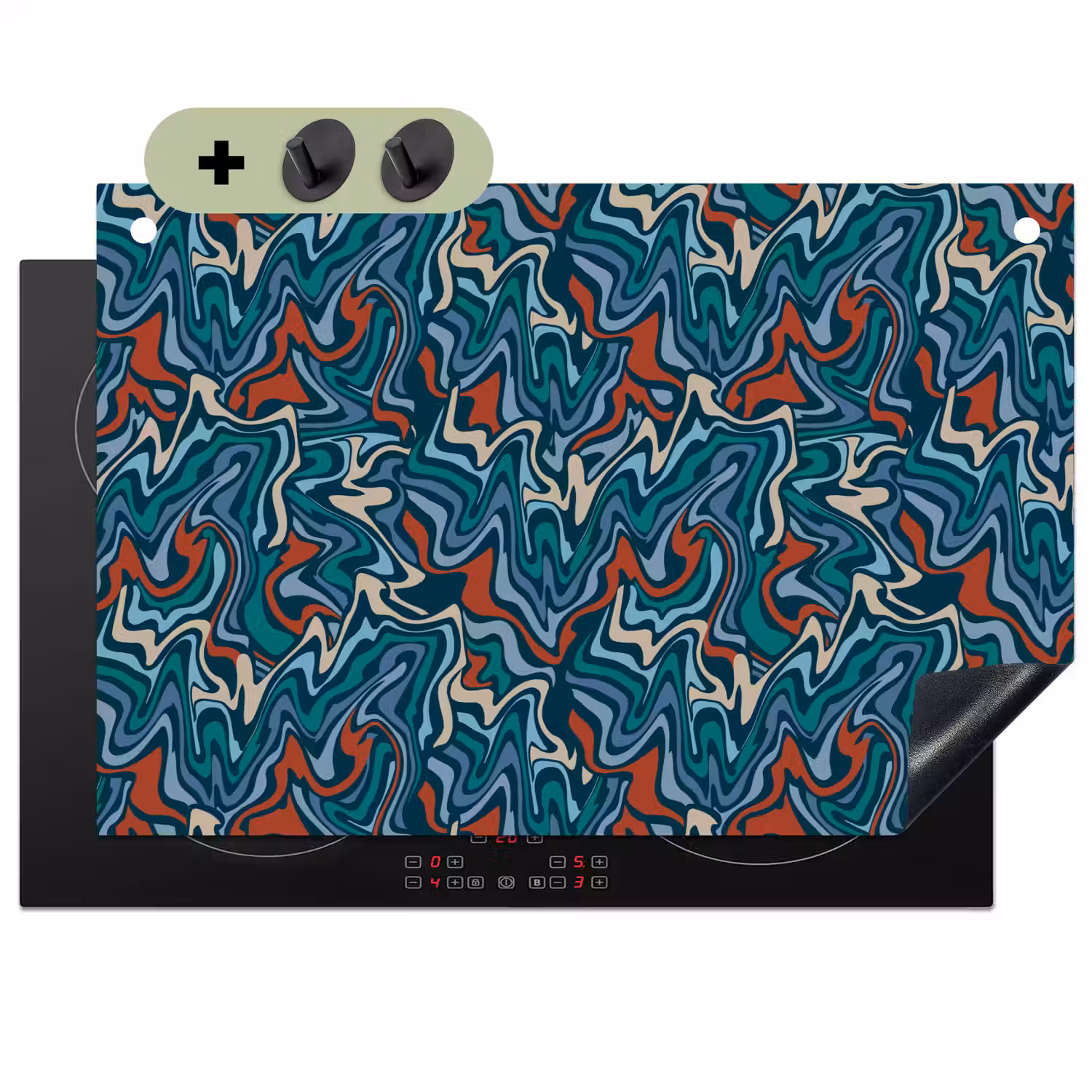Golven - Retro - Blauw - Patroon Inductie beschemer met haakjes klein 777 -3d