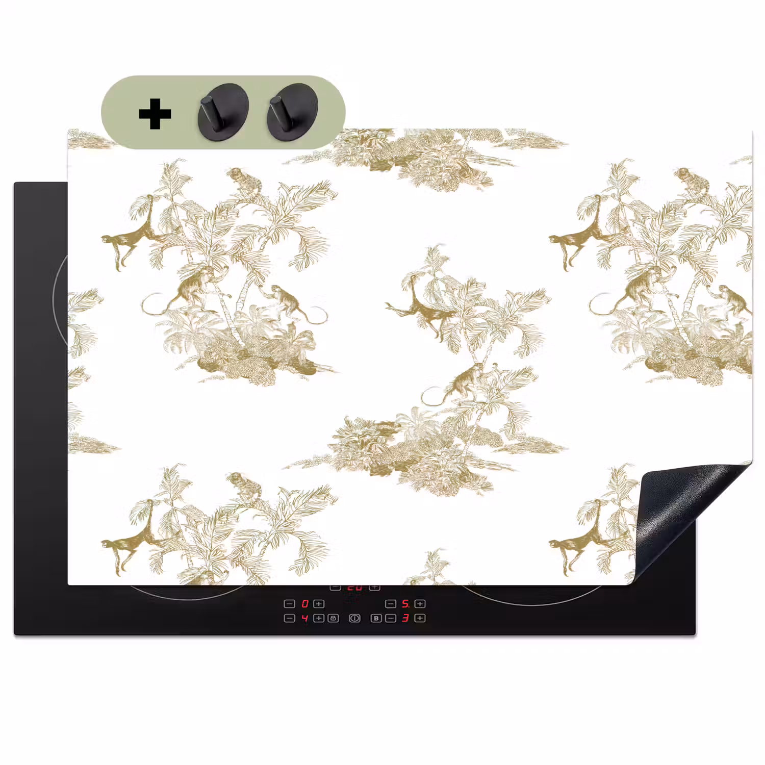 Wit - Apen - Beige Inductie beschemer met haakjes klein 777 -3d