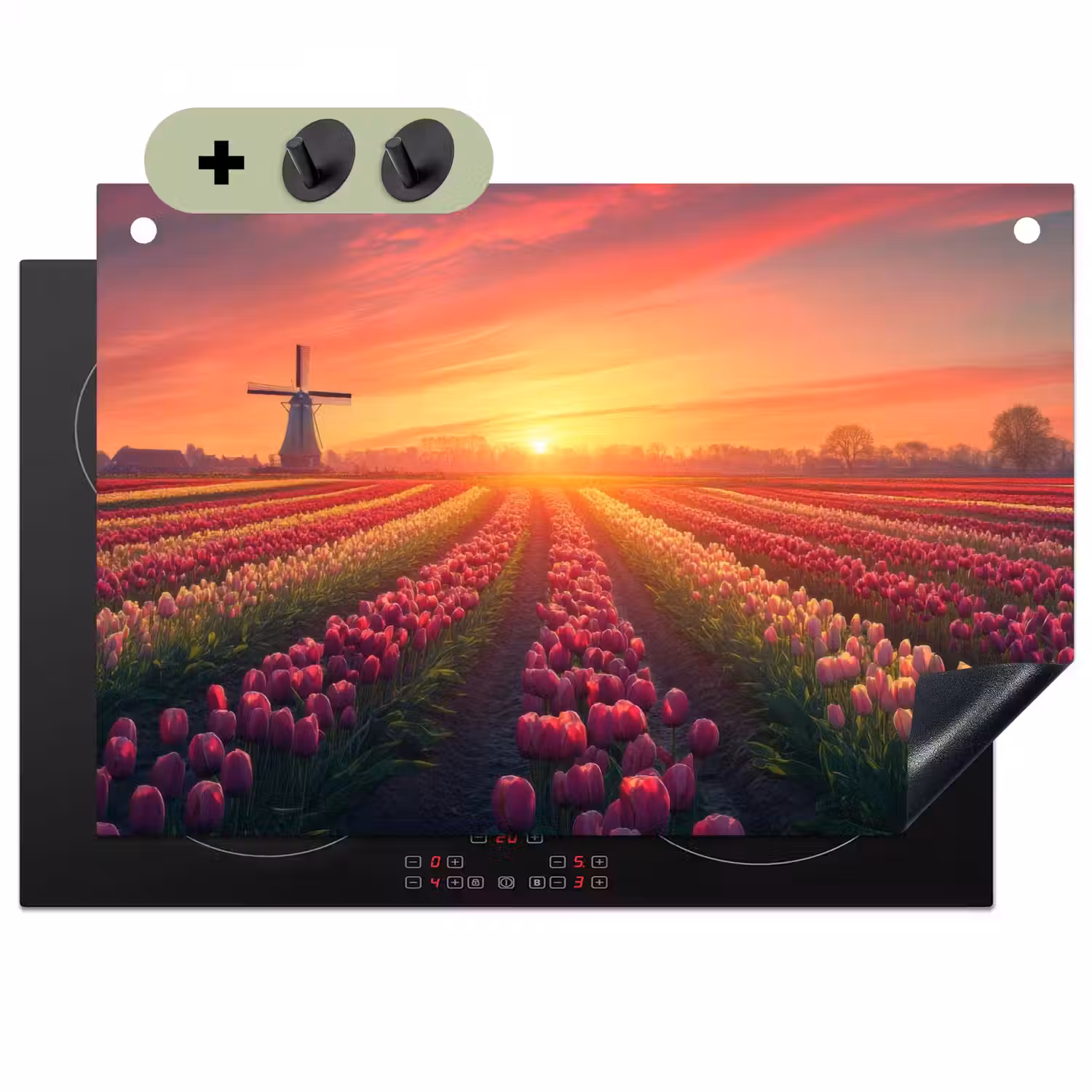 Windmolen - Zonsondergang - Landschap Inductie beschemer met haakjes klein -3d
