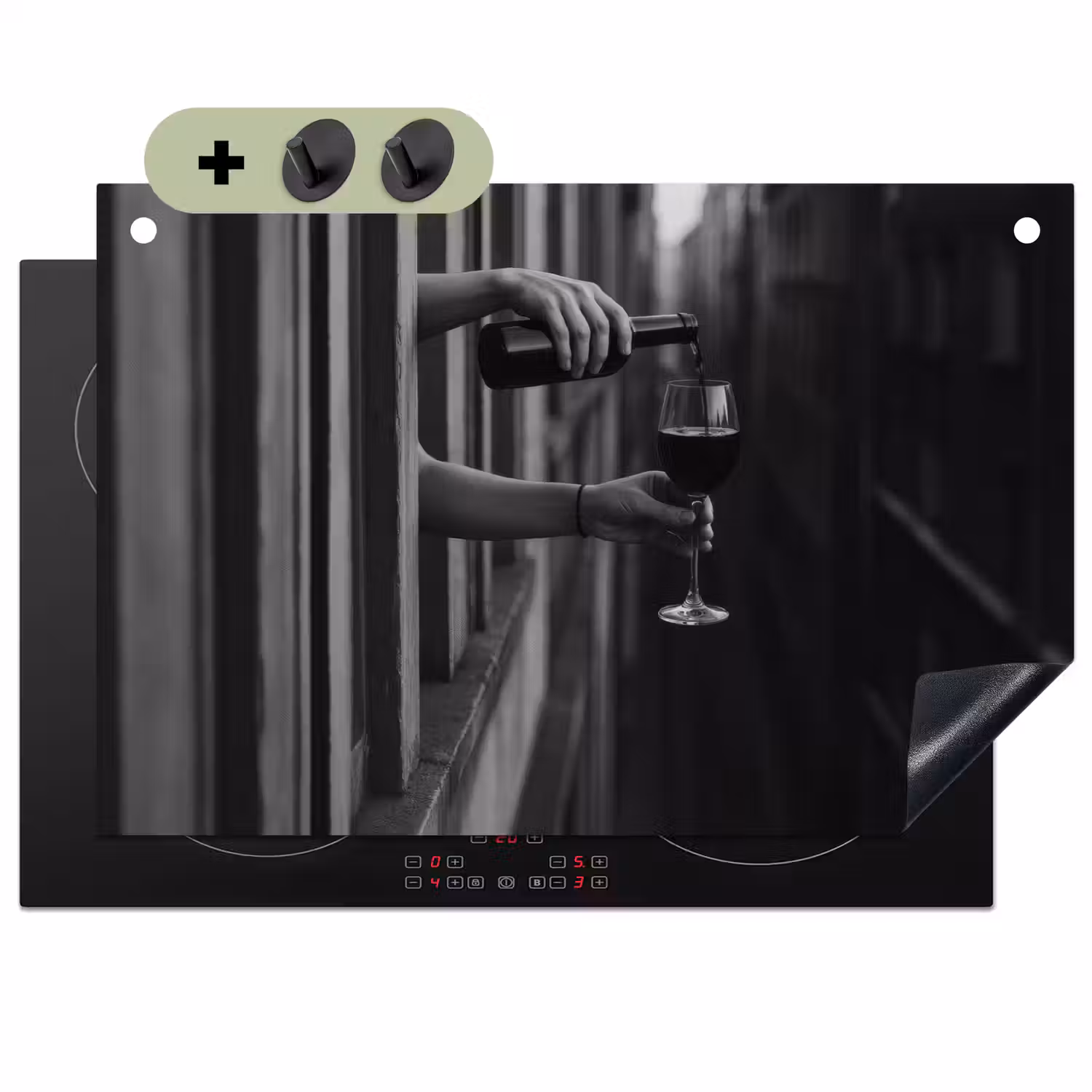 Wijnfles - Glas - Handen - Raam Inductie beschemer met haakjes klein -3d
