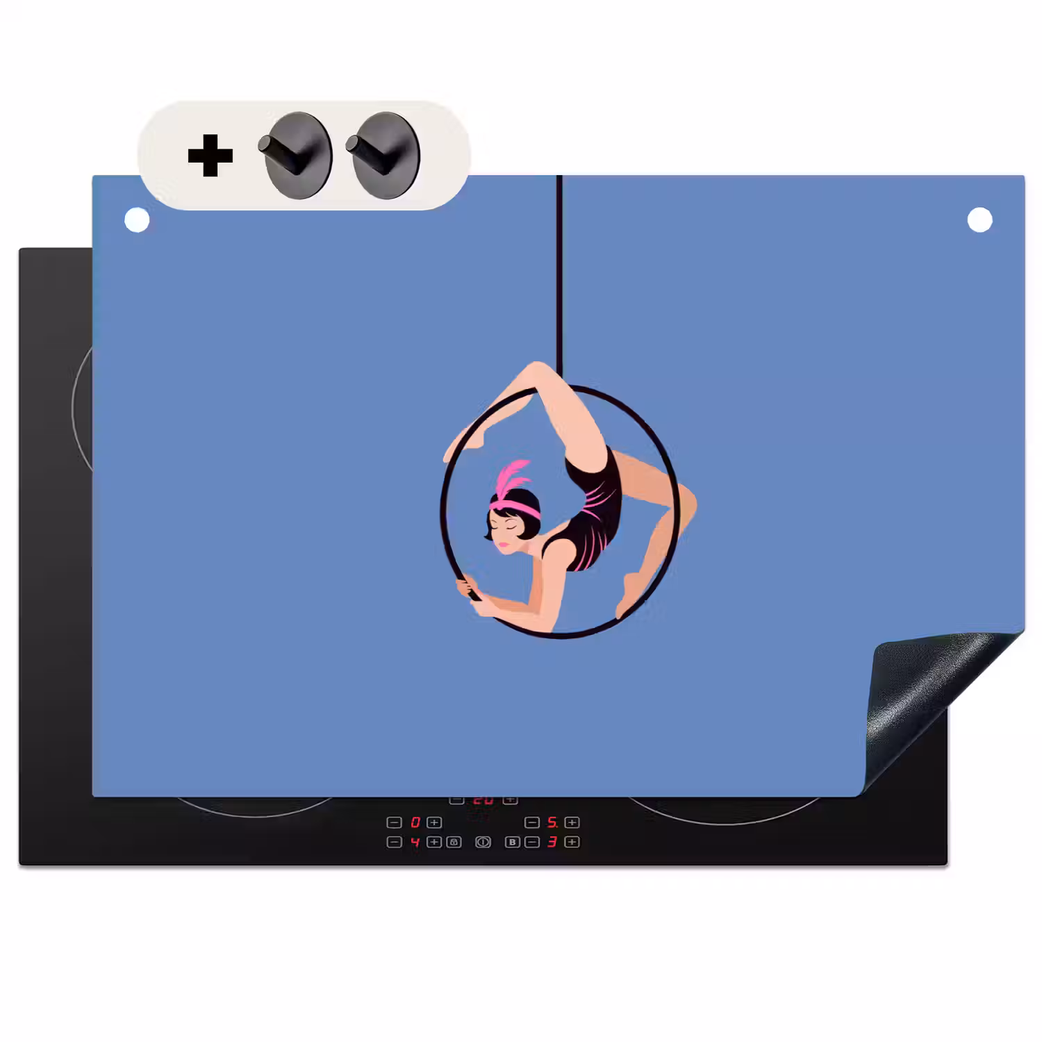 Vrouw - Aerial hoop - Art deco - Illustratie - Blauw Inductie beschemer met haakjes klein -3d