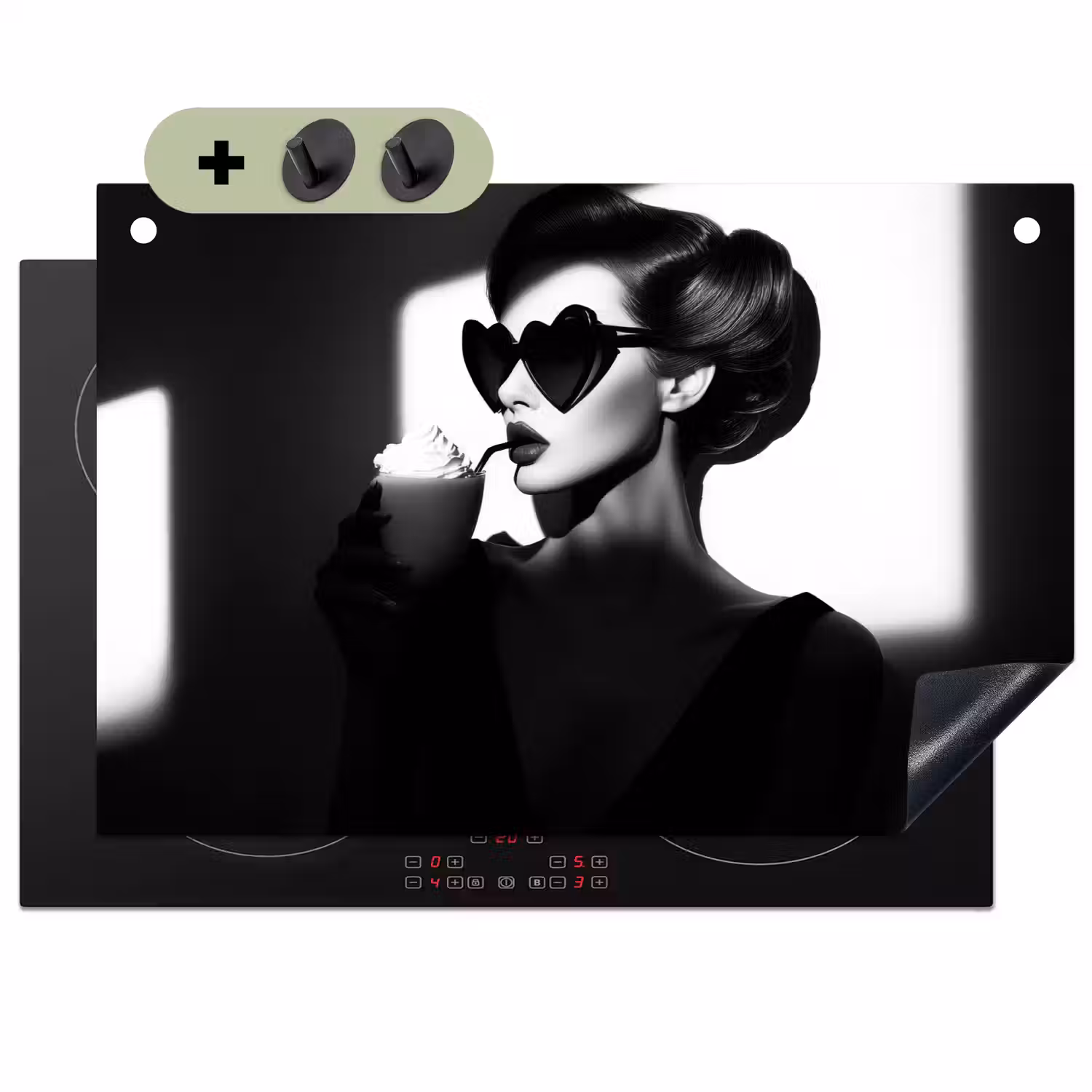 Vrouw - Zwart - Hart Inductie beschemer met haakjes klein -3d