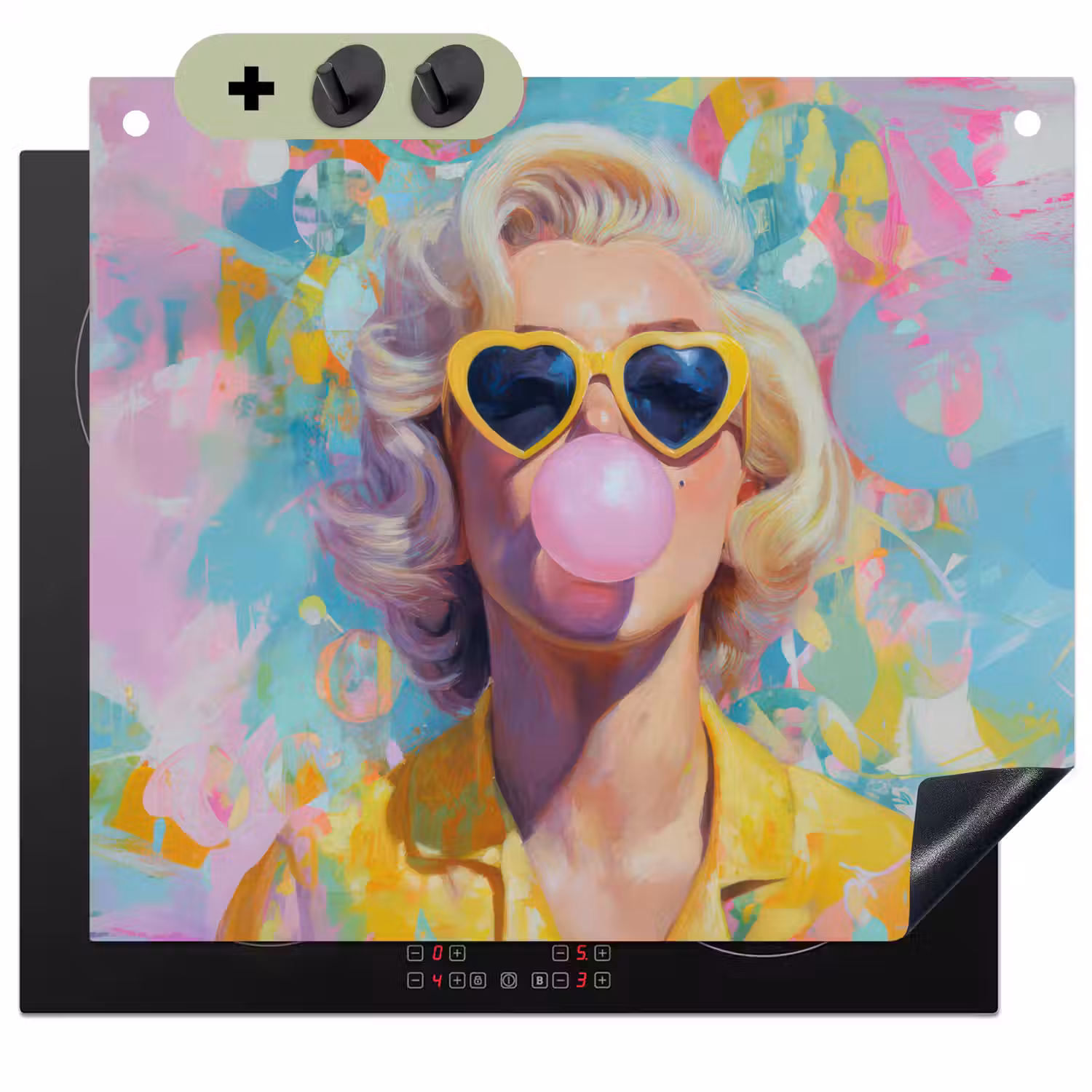 Vrouw - Blond - Roze kauwgom - Kleurrijk - Pastel Inductie beschemer met haakjes middel -3d