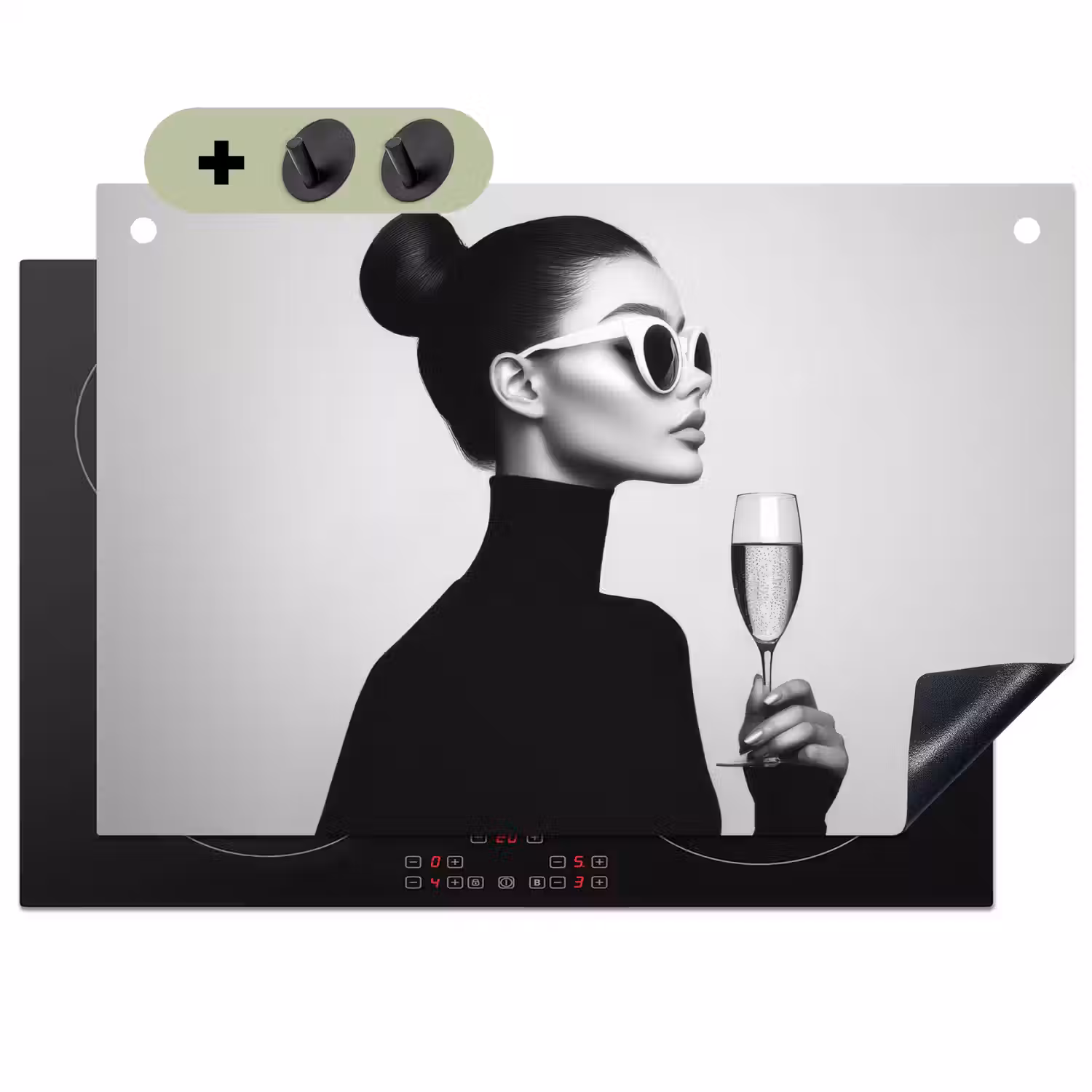 Vrouw - Champagne - Modern Inductie beschemer met haakjes klein -3d