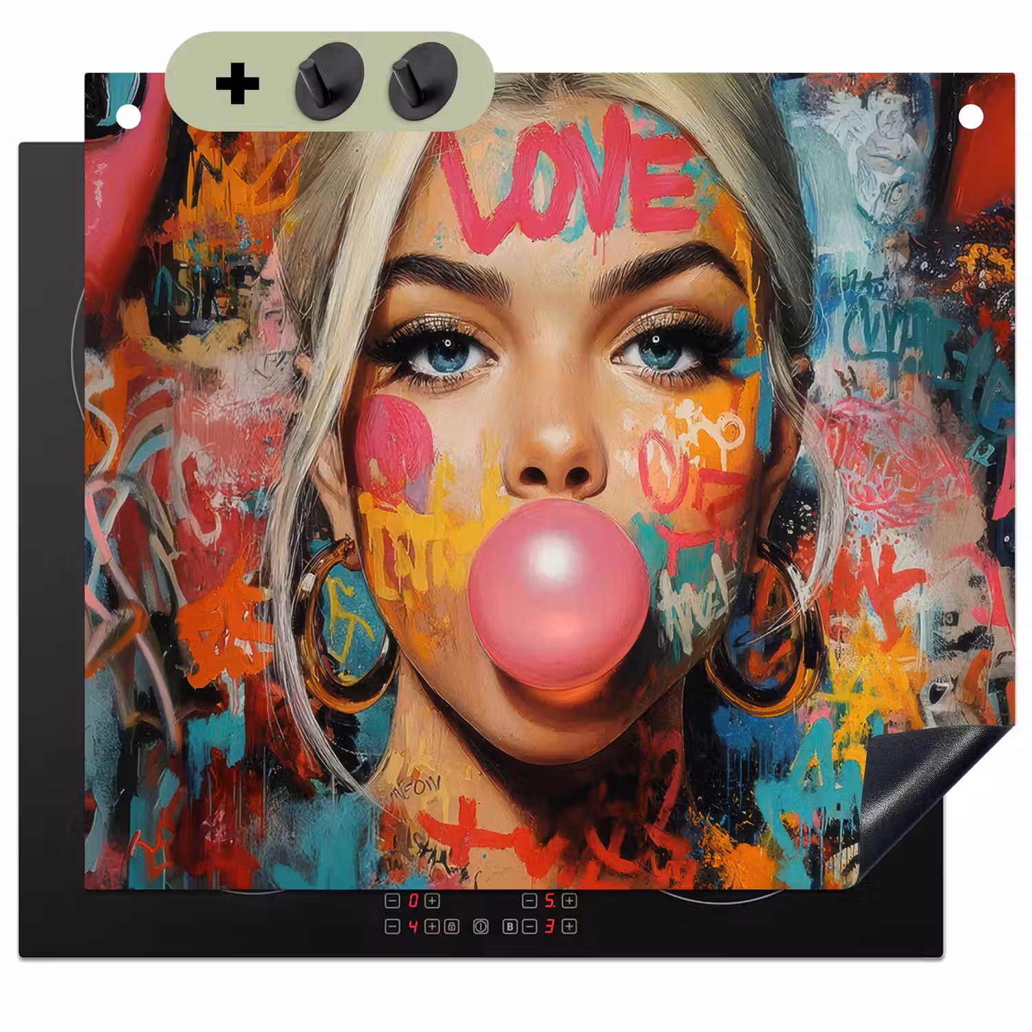 Vrouw - Kauwgom - Graffiti - Love Inductie beschemer met haakjes middel -3d