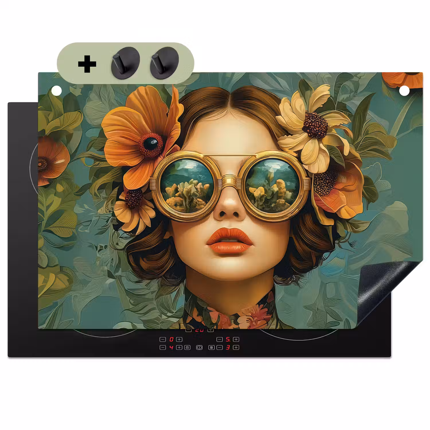Vrouw - Bloemen - Vlinders - Natuur - Vintage Inductie beschemer met haakjes klein -3d
