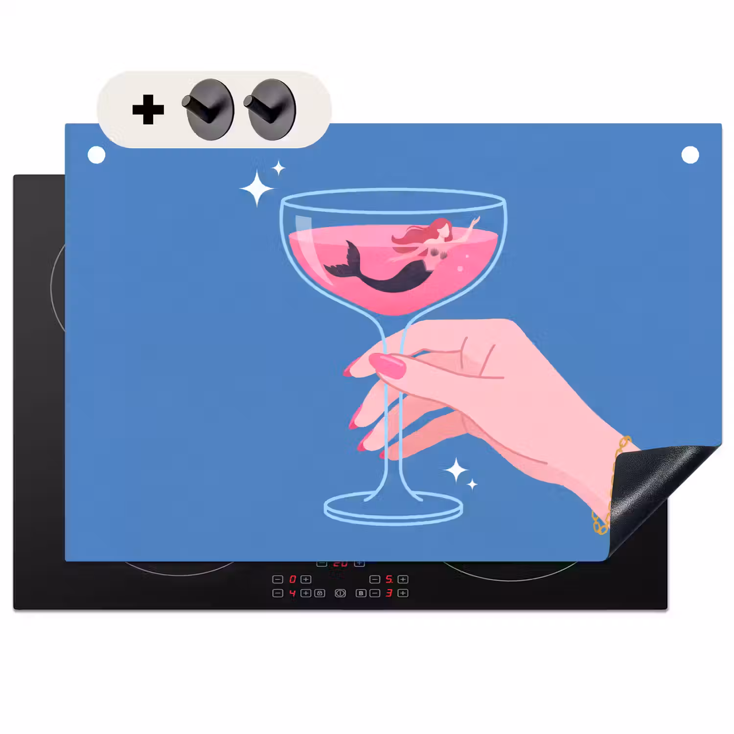 Vrouw - Glas - Abstract - Roze - Blauw Inductie beschemer met haakjes klein -3d