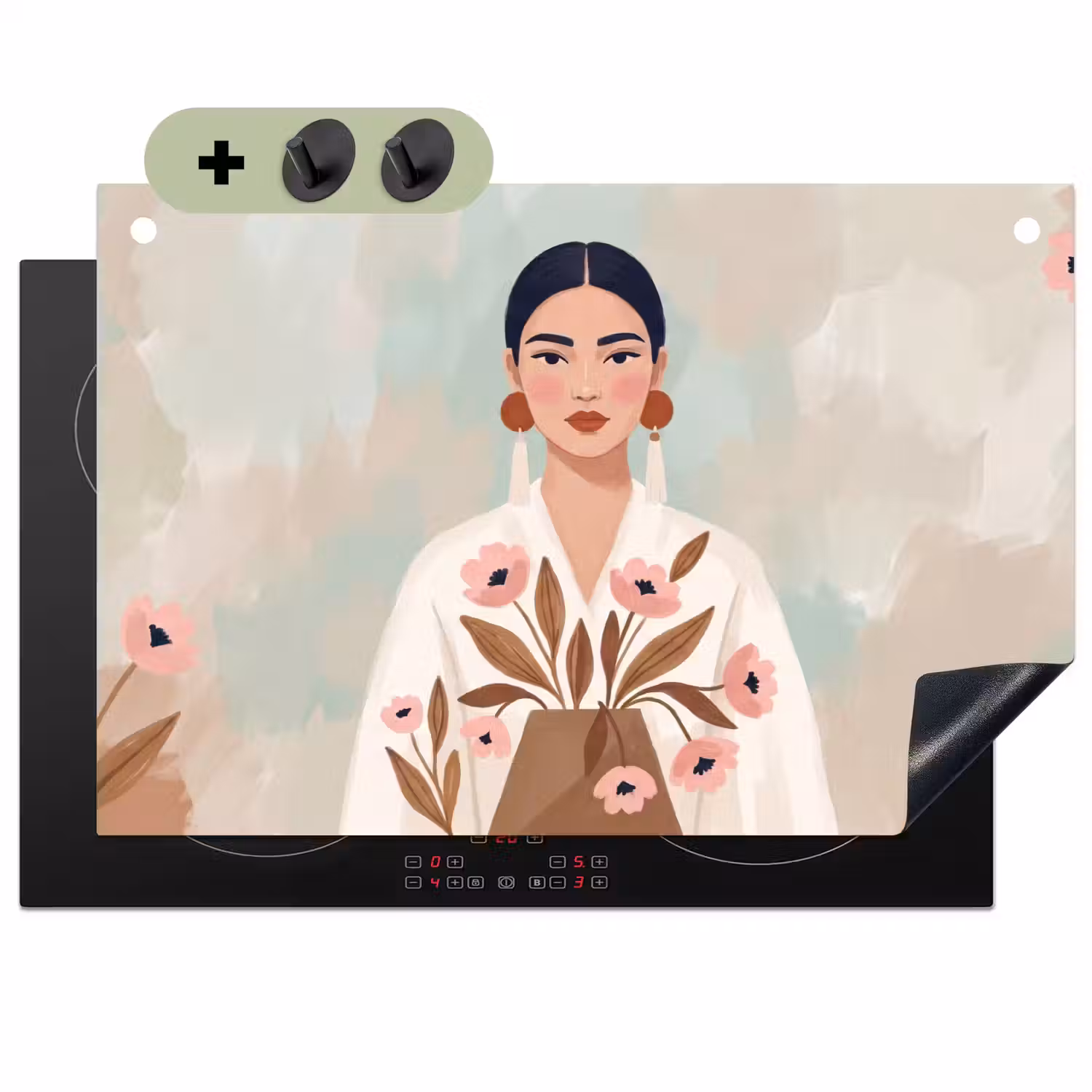 Vrouw - Kimono - Pastel Inductie beschemer met haakjes klein -3d
