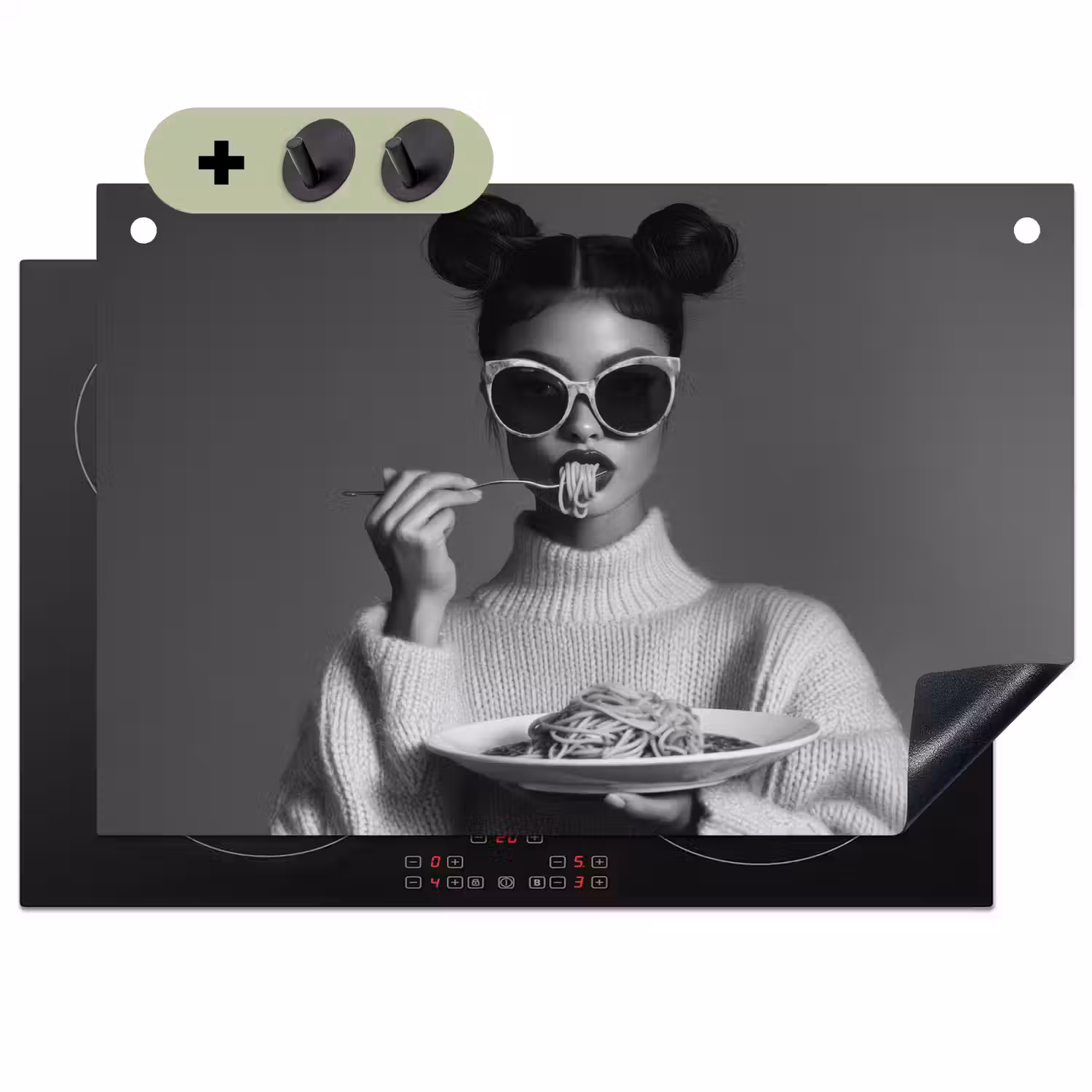 Vrouw - Pasta - Zonnebril Inductie beschemer met haakjes klein -3d