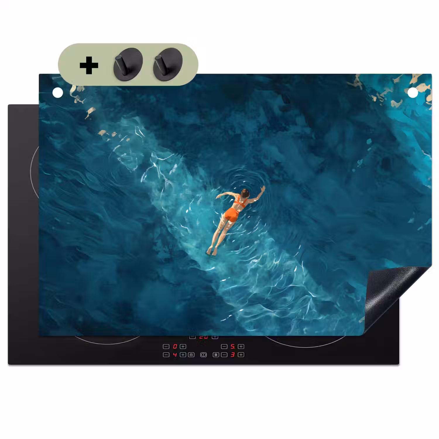 Vrouw - Water - Bikini - Oranje Inductie beschemer met haakjes klein -3d