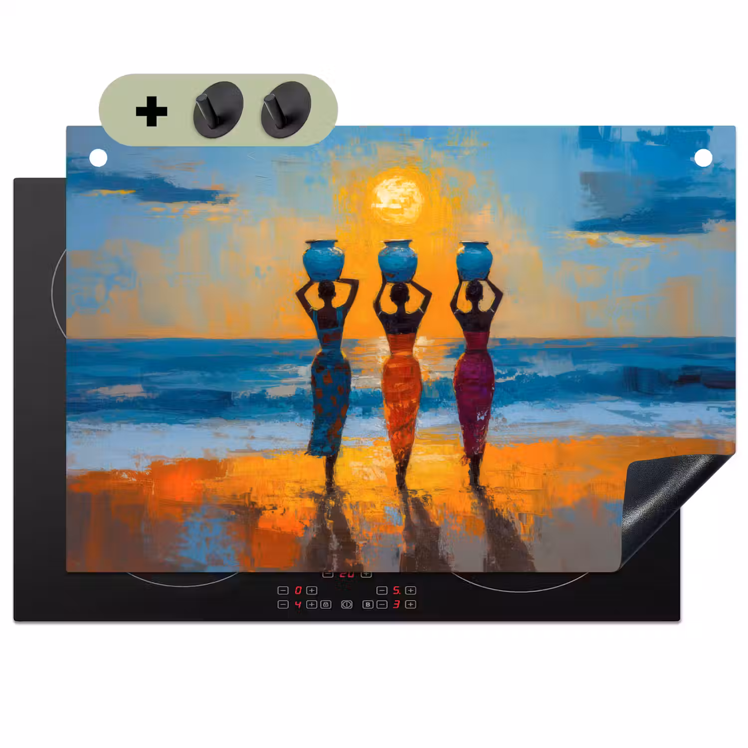 Vrouwen - Strand - Zondsondergang Inductie beschemer met haakjes klein -3d
