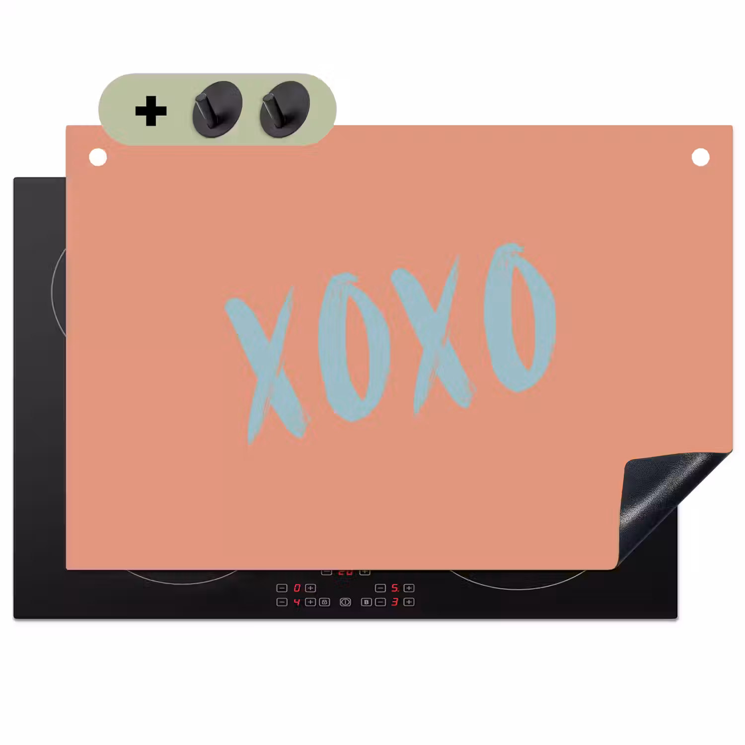 XOXO - Blauw - Perzikkleur Inductie beschemer met haakjes klein -3d